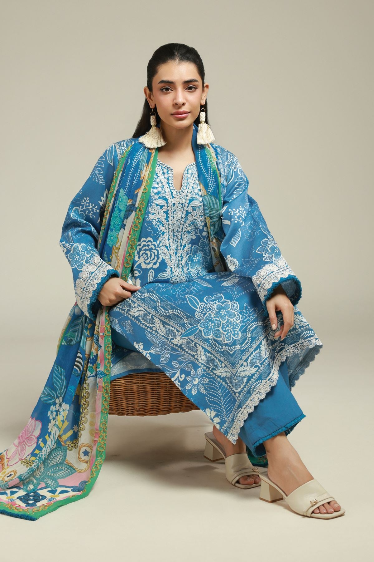 Embroidered Satin Fabrics 3 Piece - 1001940198