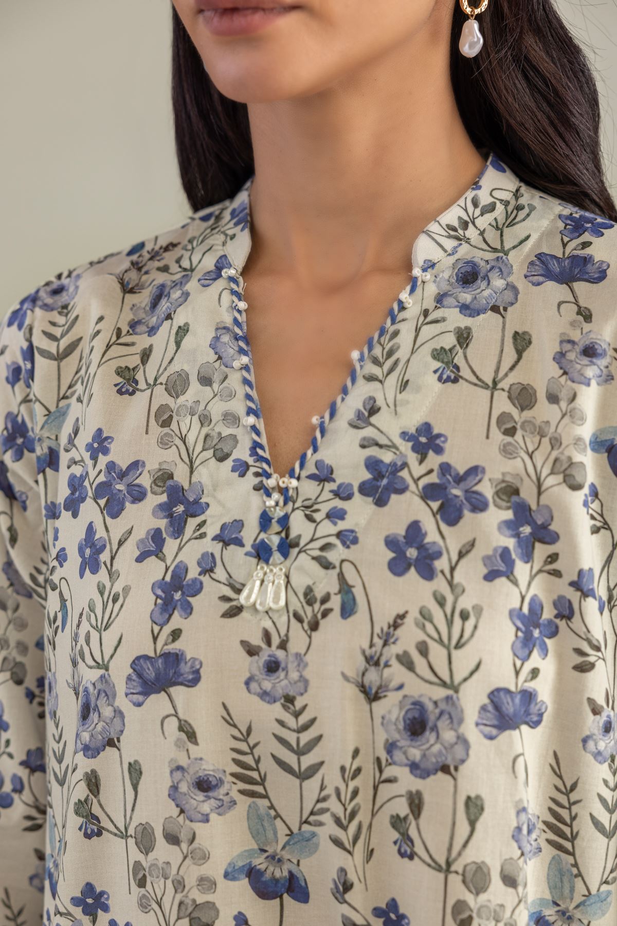 Printed Cambric Floral Longline Kurta - 1-26-102-A-F-VG