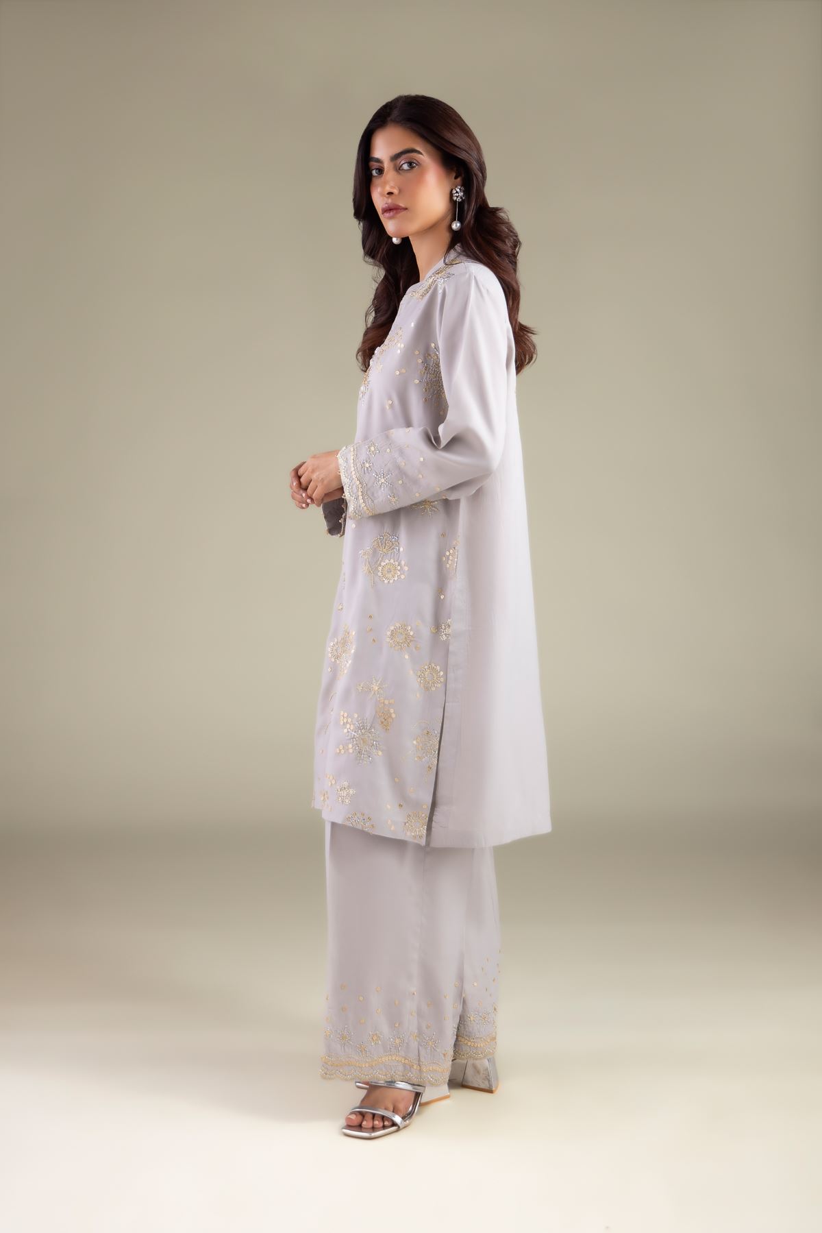 Embroidered Raw Silk Embroidered Pants - 2-26-112-A-F-VG
