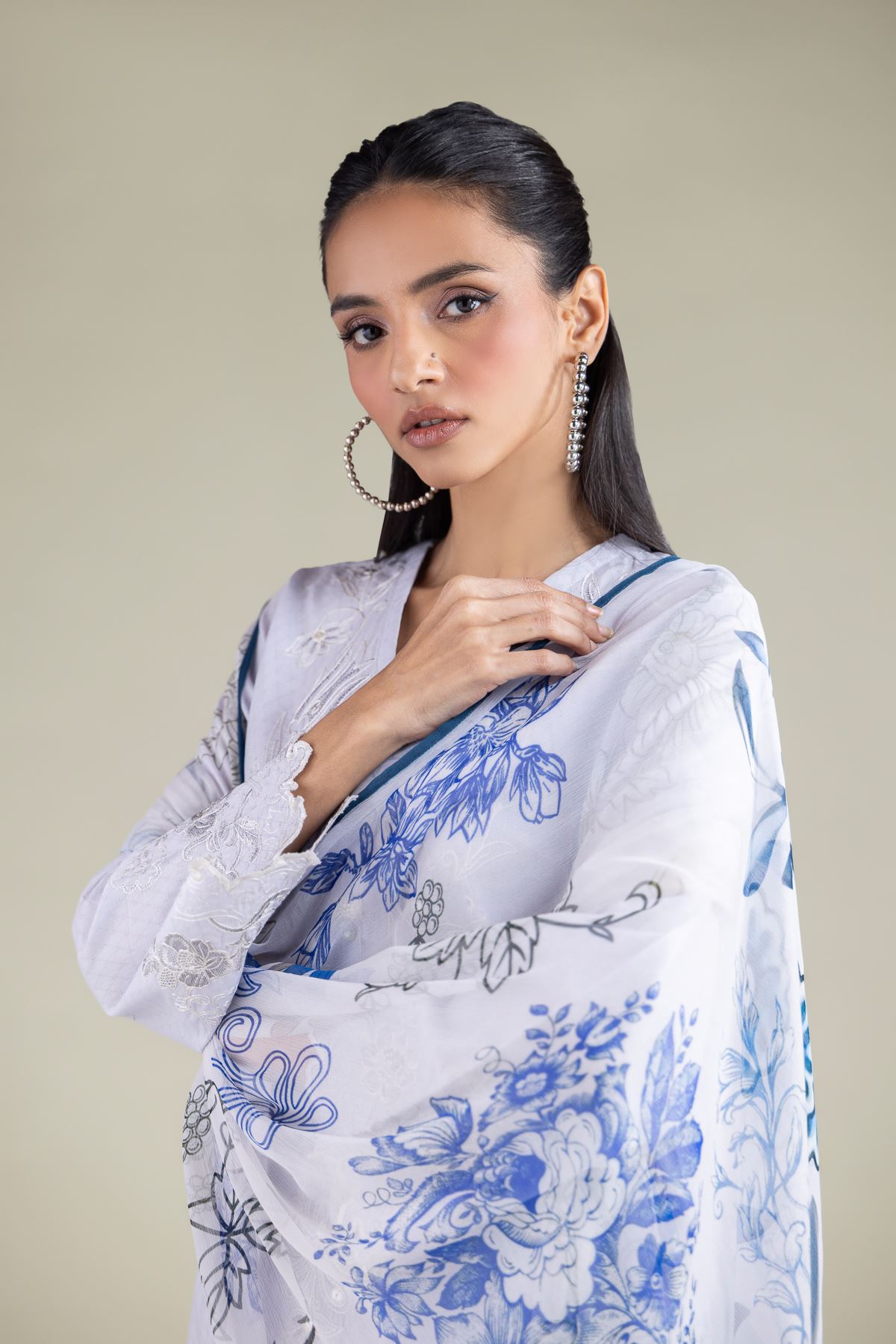 Embroidered Chiffon Leaf Pattern Dupatta - 1-26-146-A-C-VG