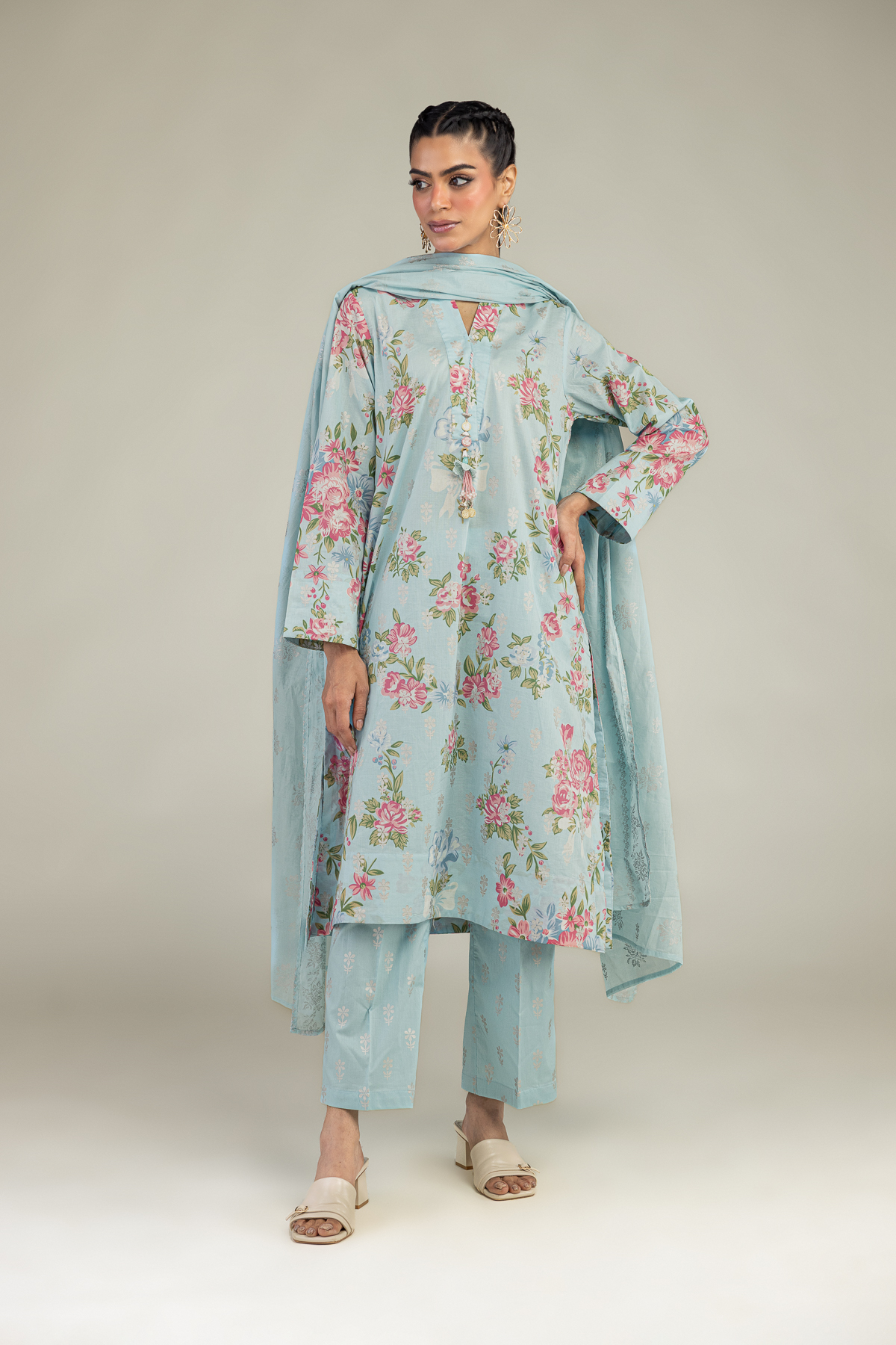 Printed Cambric Floral Blue Pants - 1-26-236-A-C2-VG