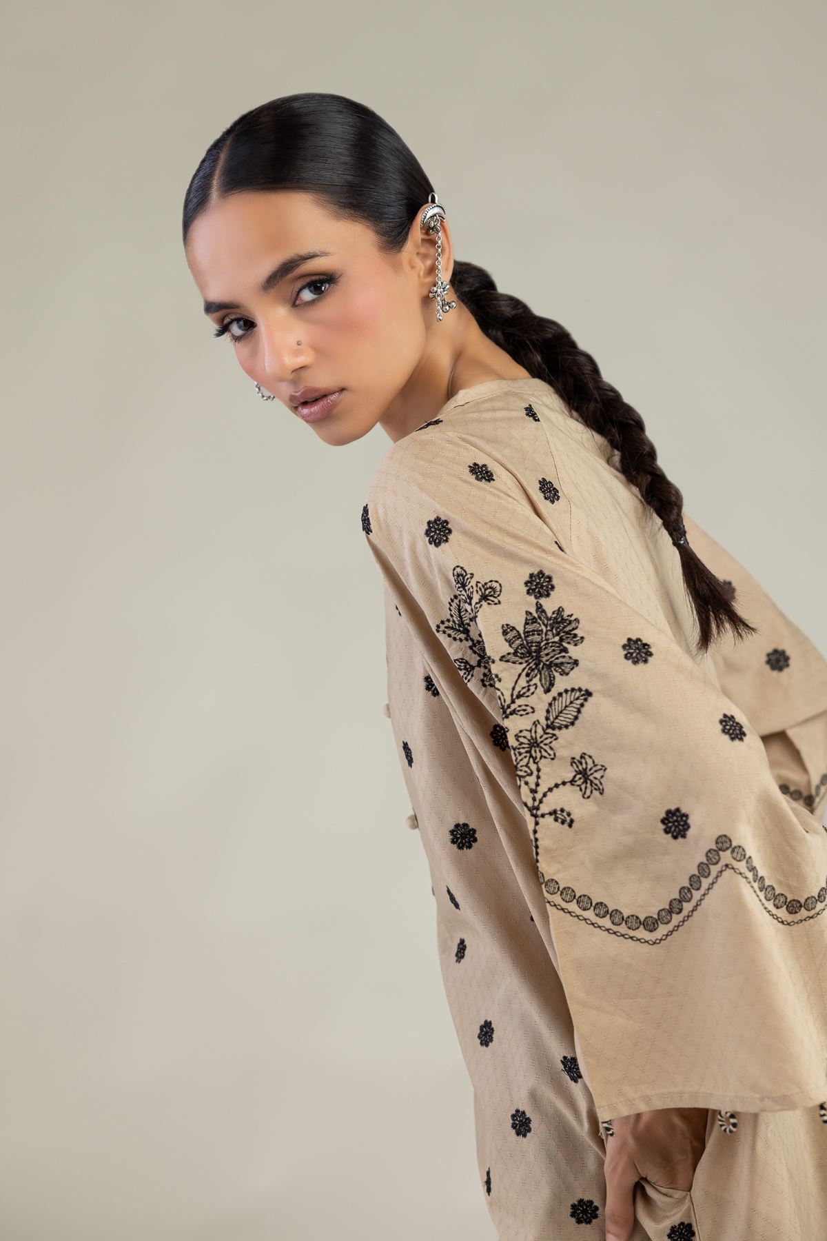 Embroidered Cotton Dobby Beige Cotton Kurta - 1-26-325-A-I1-VG