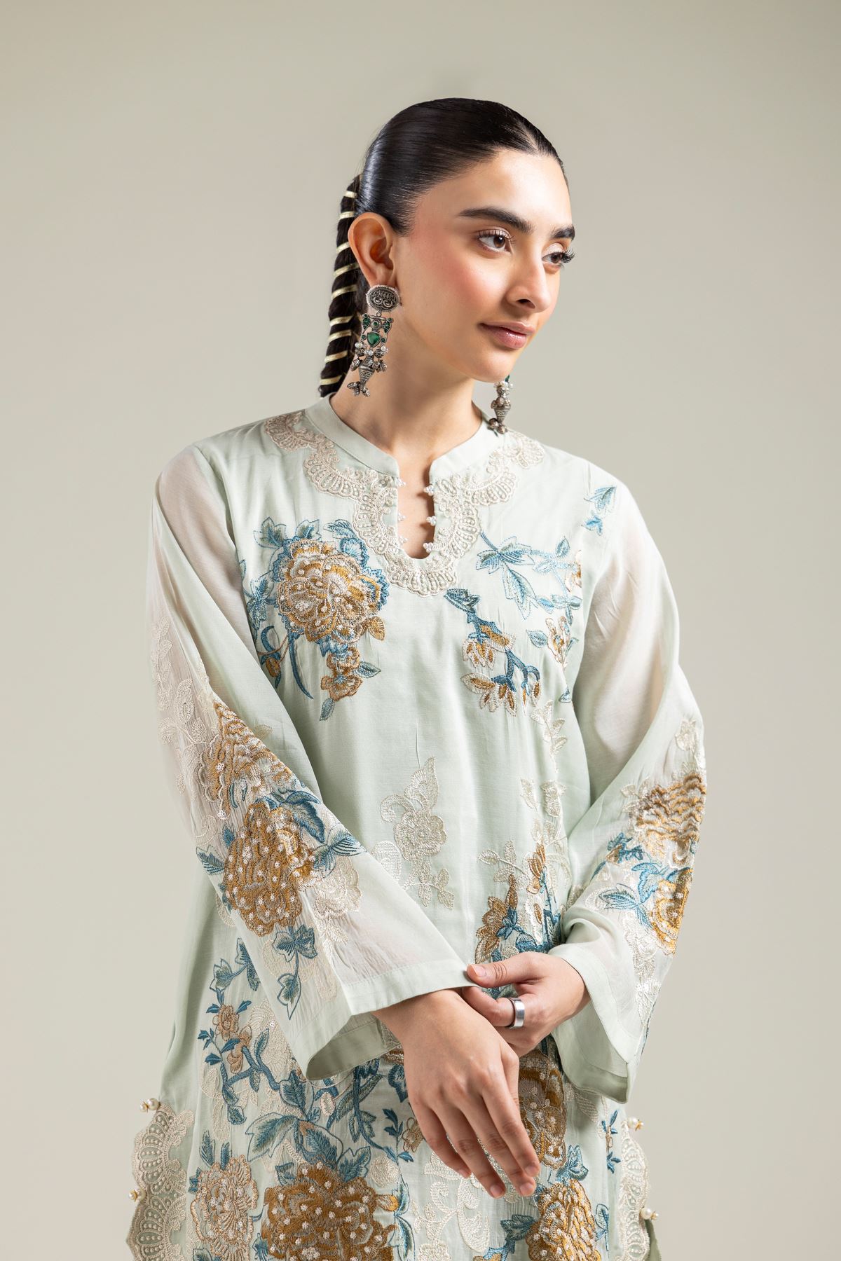 Paper Silk Mint Silk Kurta - 1-26-134-A-F-VG