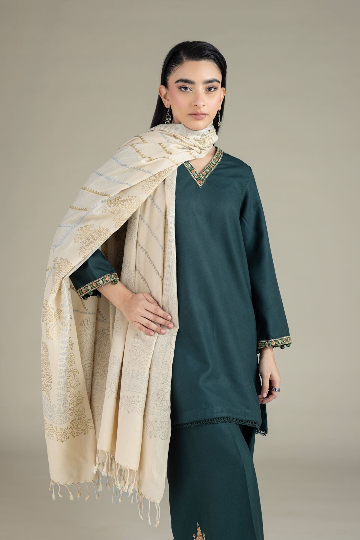 Embroidered Heavy Blended Viscose Kurta - 25-10-10S4-02TB-VG