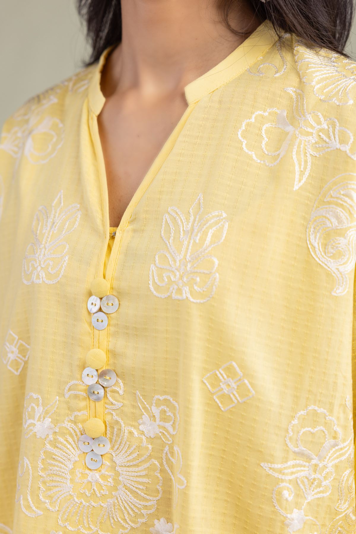 Embroidered Cotton Dobby Yellow Floral Kurta - 8-26-303-A-C1-VG