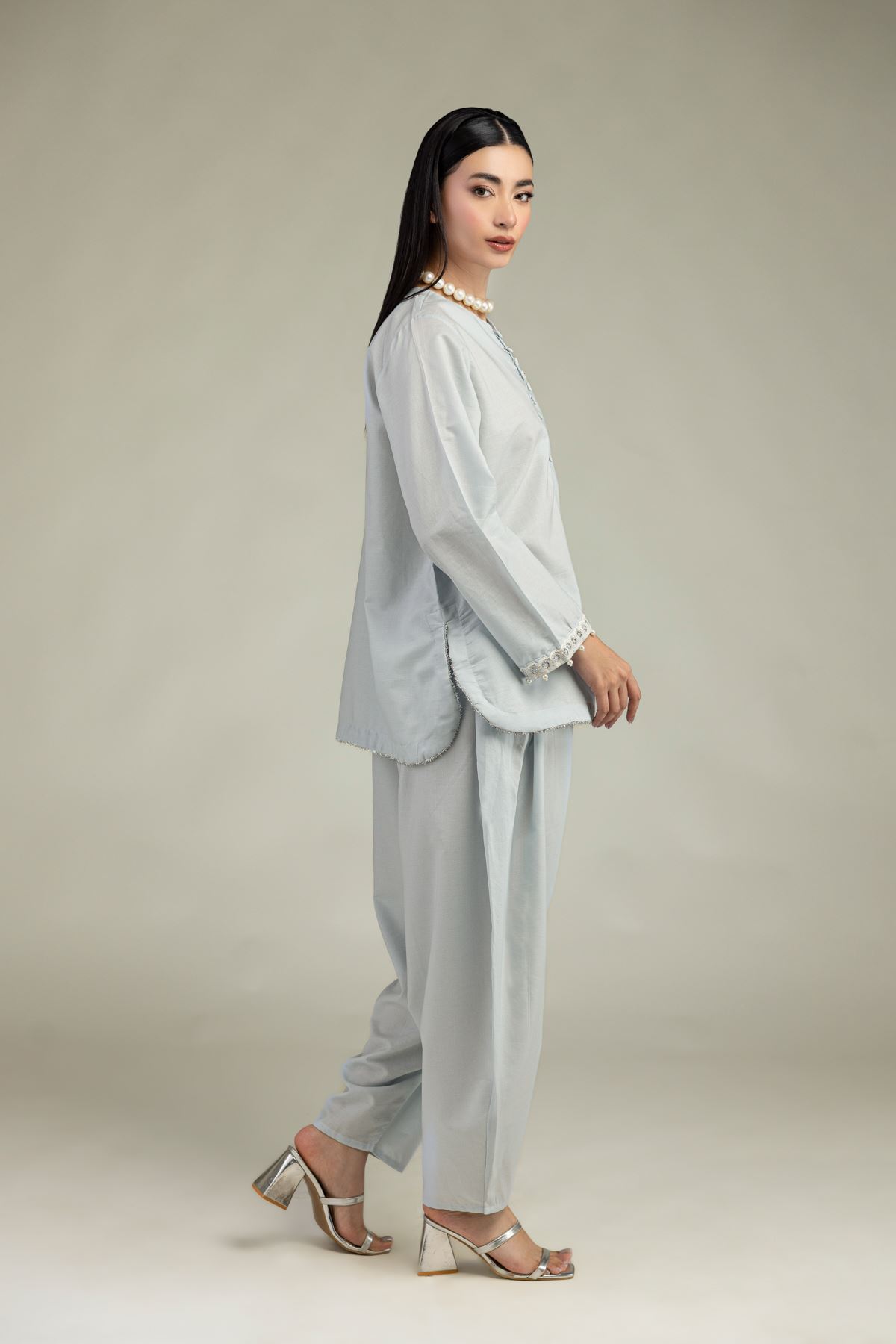 Embroidered Mesuri Solid Mesuri Pants - 8-26-206-A-B1-VG