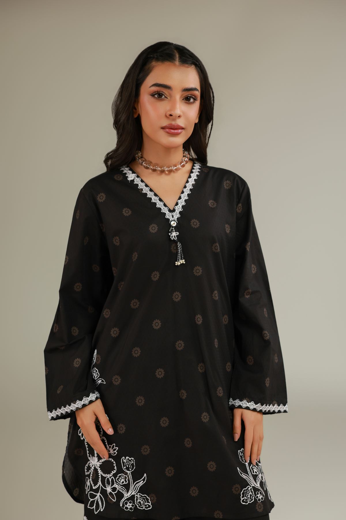 Embroidered Cotton Dobby Black Cotton Kurta - 1-26-124-A-A-VG