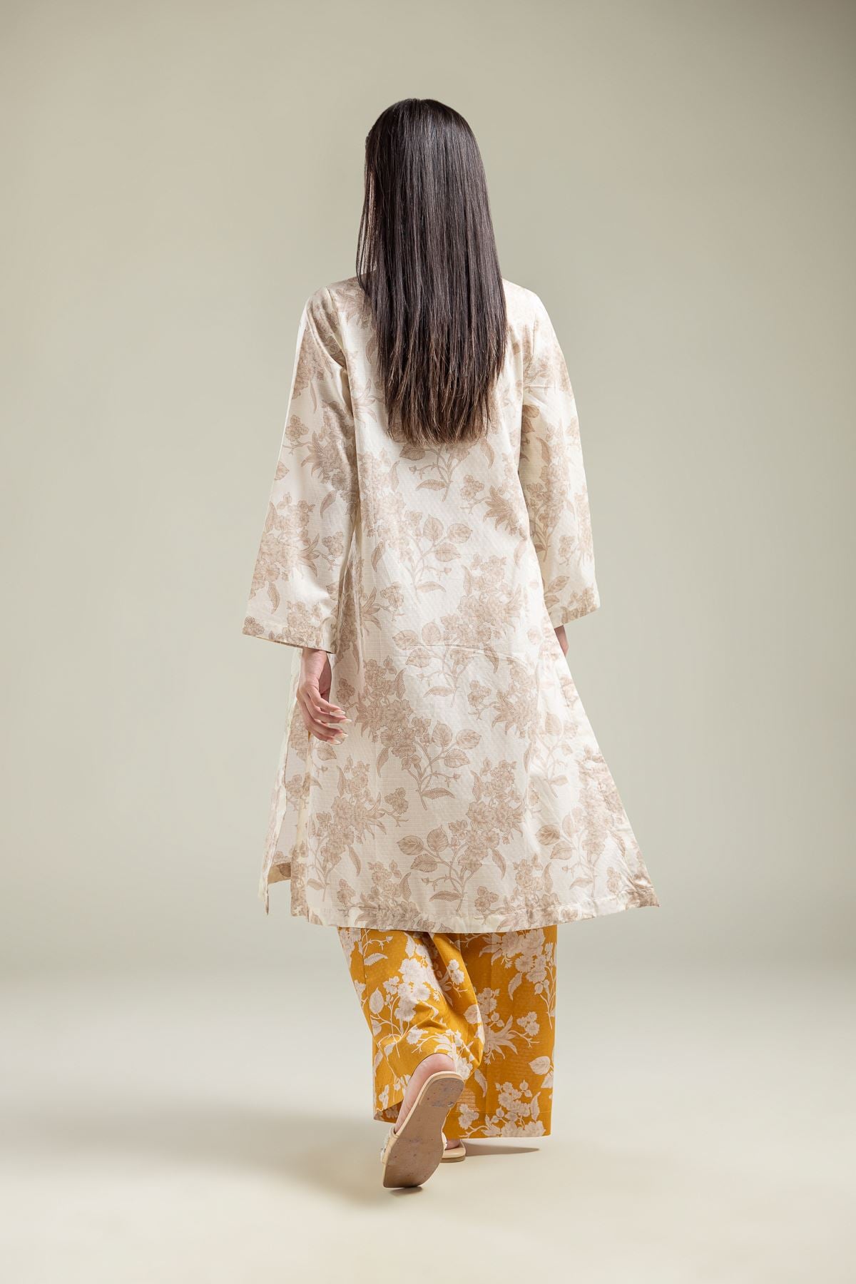 Printed Cotton Dobby Floral Longline Kurta - 1-26-134-A-F-VG