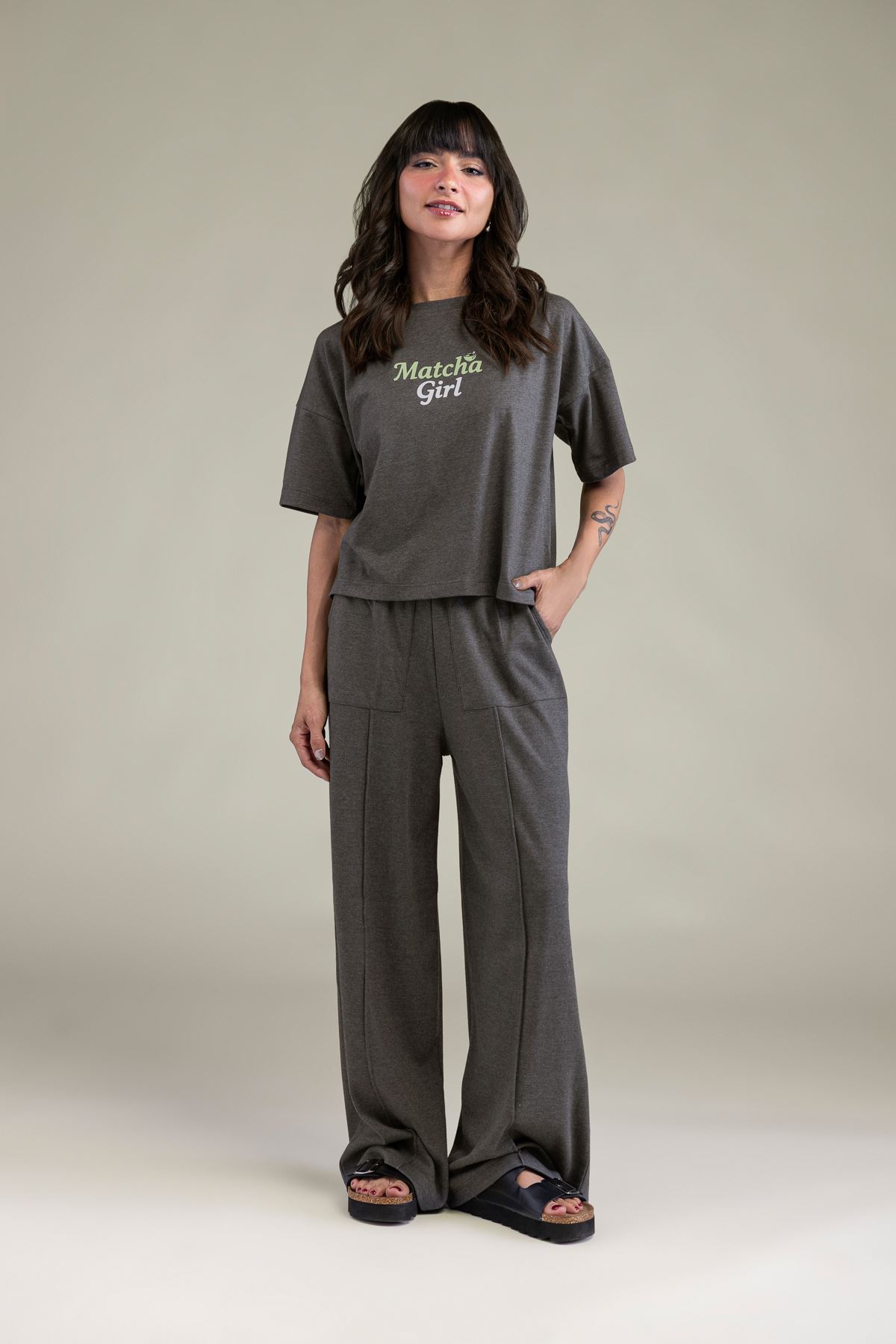 Embroidered Interlock Gray Trousers - 3-26-204-A-F1-VG