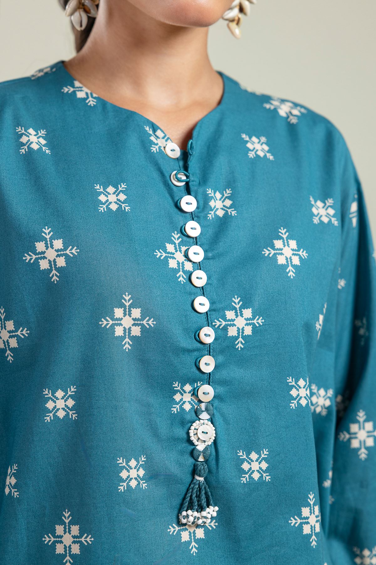 Printed Cambric Teal Cambric Kurta - 26-01-2E1-07TA-VG