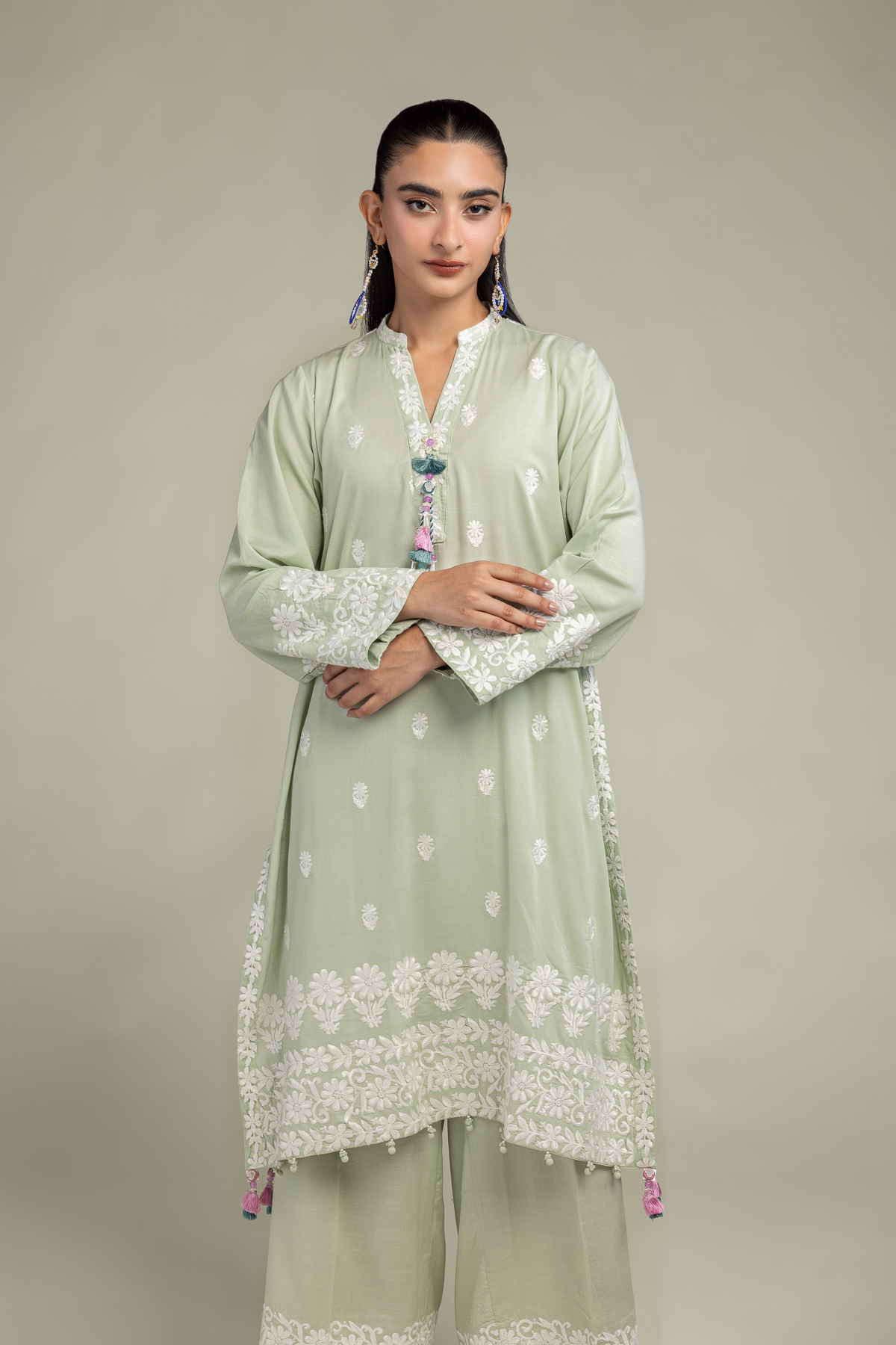 Embroidered Raw Silk Floral Silk Kurta - 1-26-102-A-F-VG