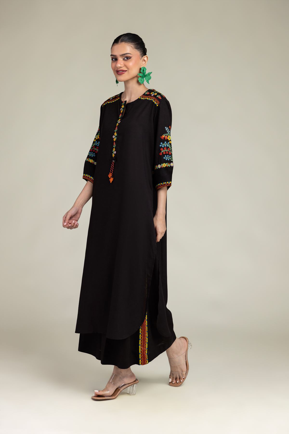 Embroidered Raw Silk Black Silk Kurta - 1-26-225-A-C1-VG