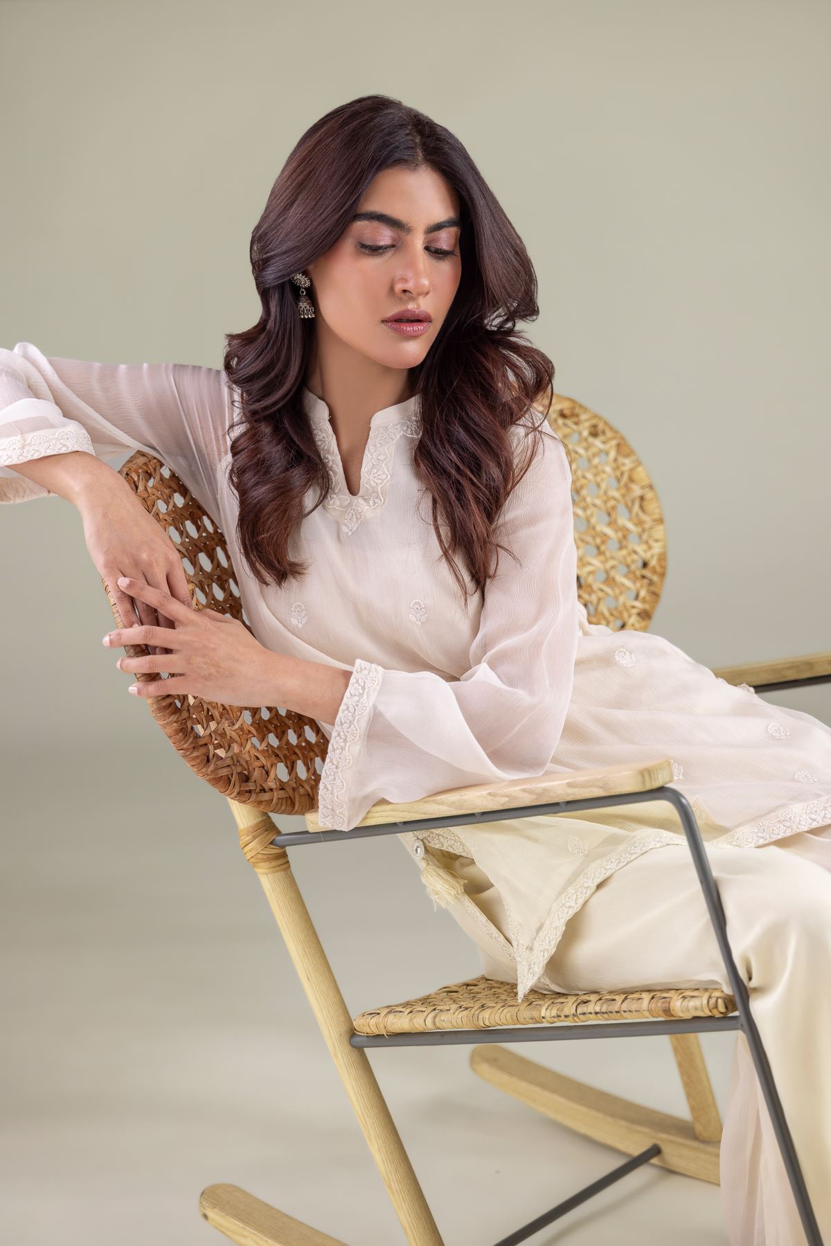 Embroidered Chiffon V-Neck Thread Kurta - R-LCP18405-VG