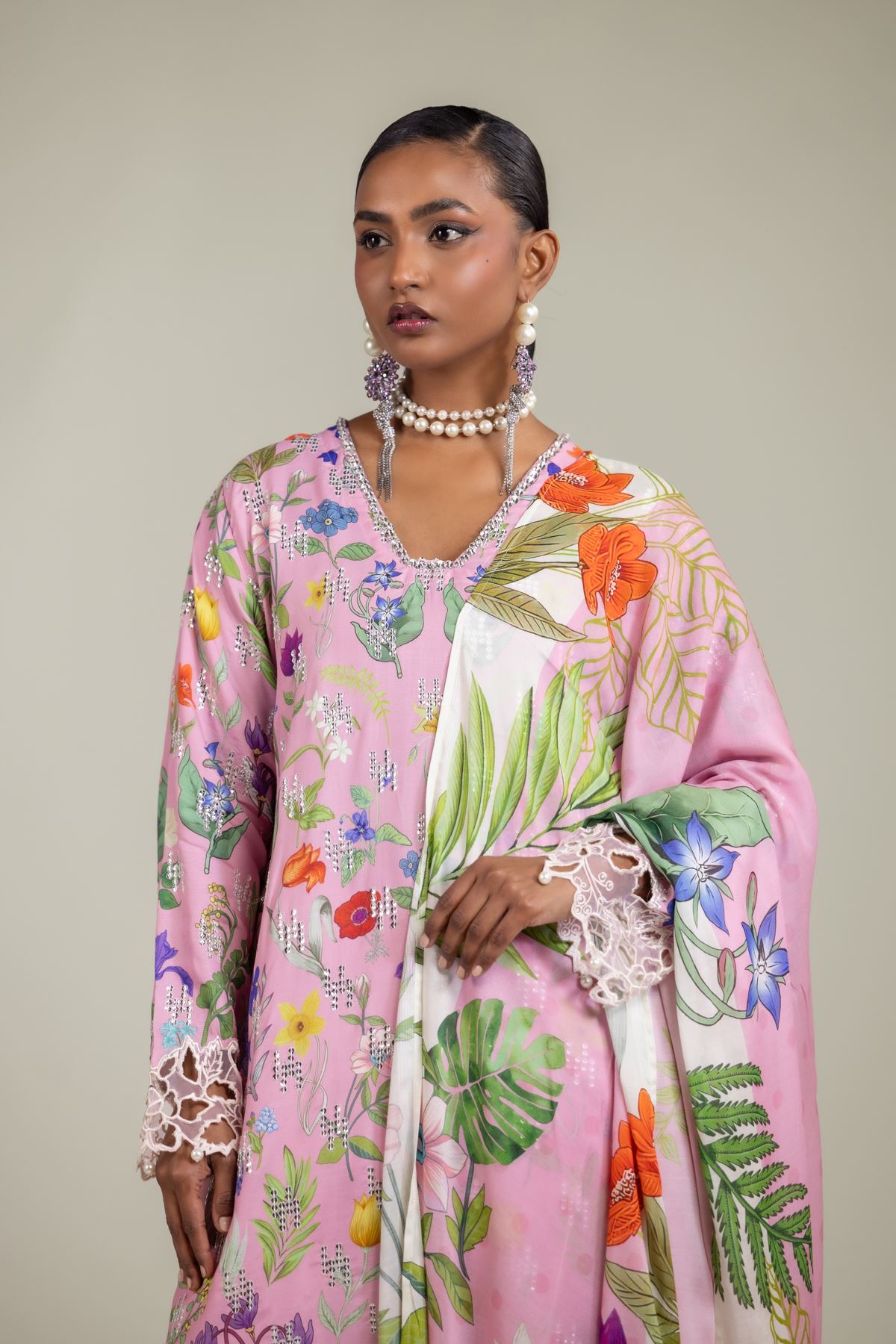 Raw Silk Floral Embroidered Suit - 2-26-105-A-D-VG
