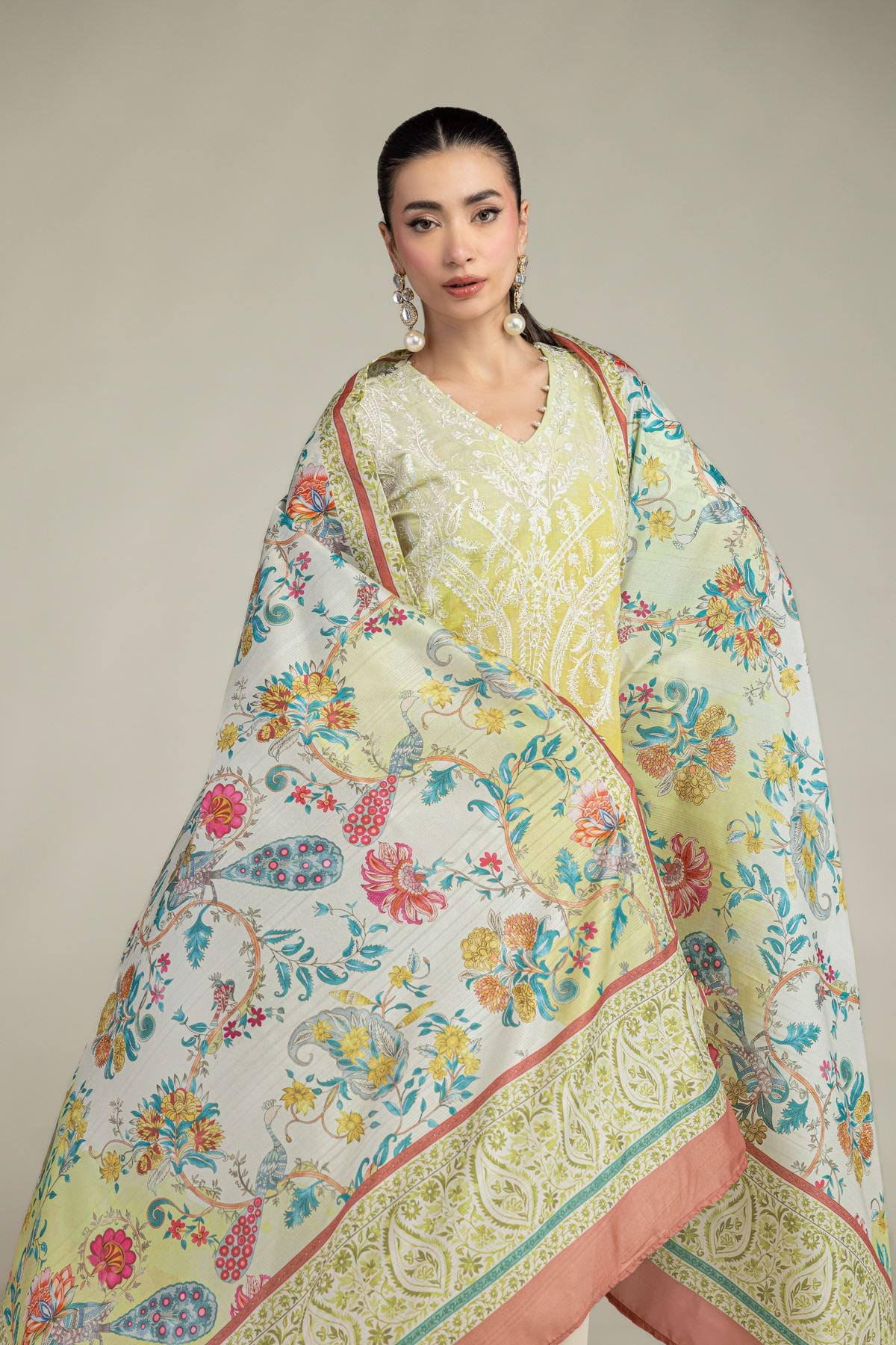 Embroidered Polyester Silk Silk Floral Dupatta - 2-26-207-A-J1-VG