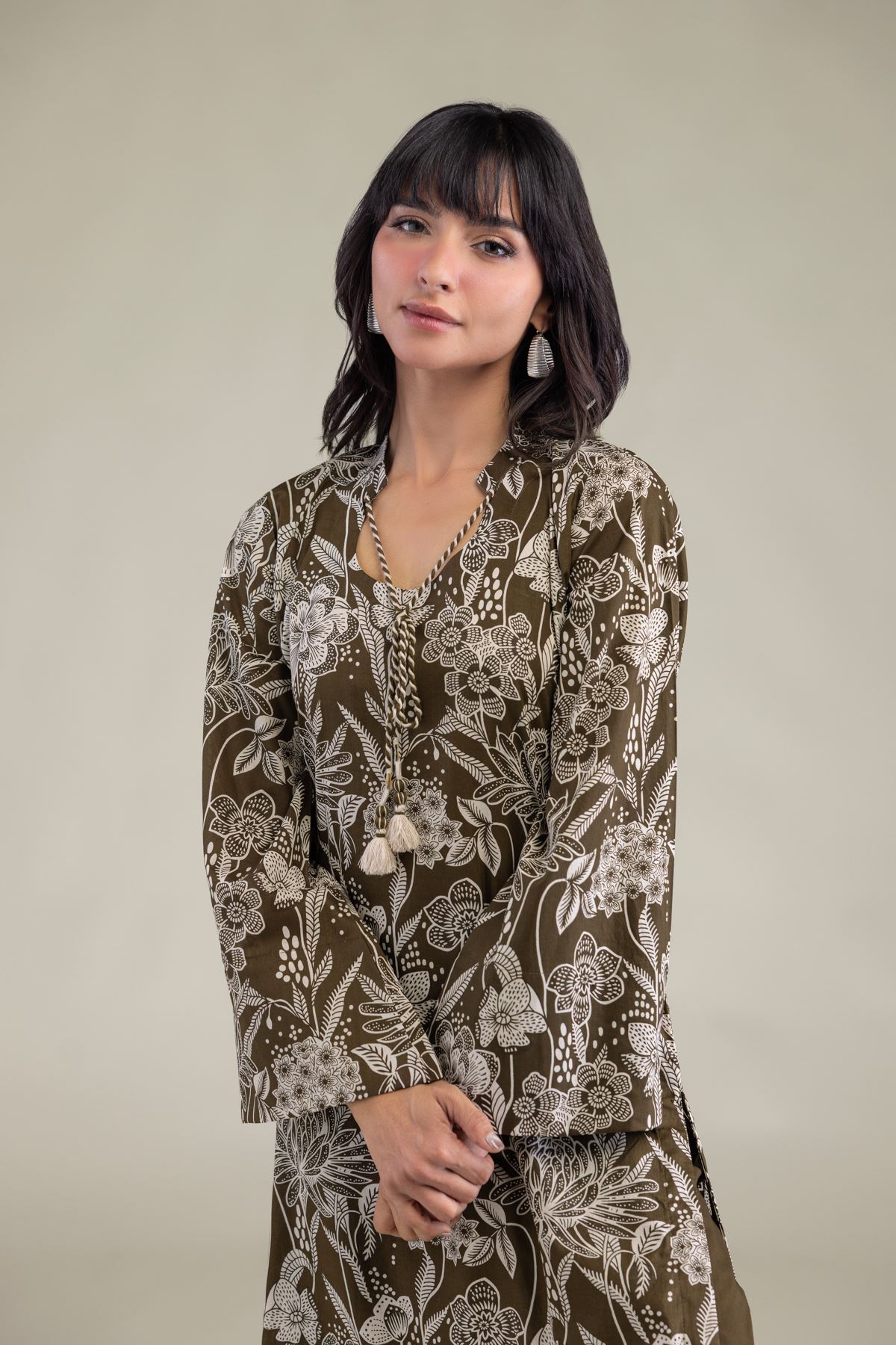 Printed Cambric Floral Longline Kurta - 25-10-11E1-01TB-VG