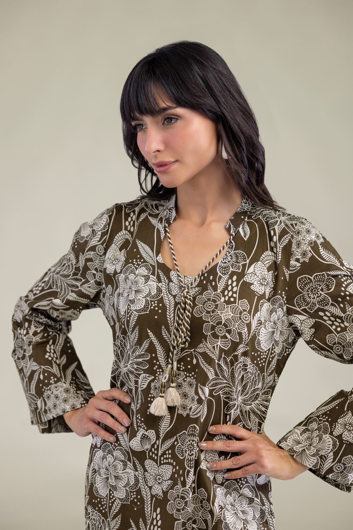 Printed Cambric Floral Longline Kurta - 25-10-11E1-01TB-VG