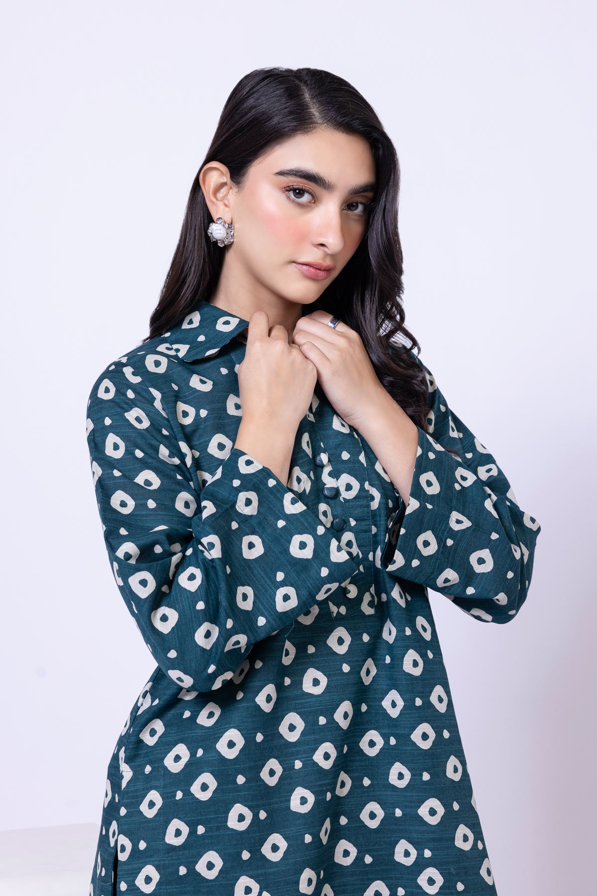 Printed Khaddar Short Geometric Kurta - 25-04EX10-10TA-VG
