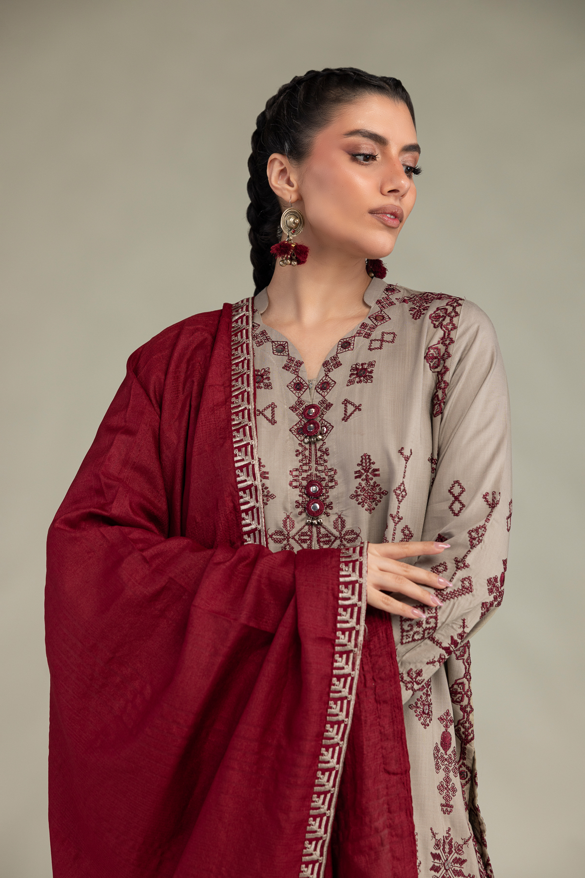 Embroidered Polyester Silk Polyester Silk Dupatta - 1-26-322-B-A1-VG