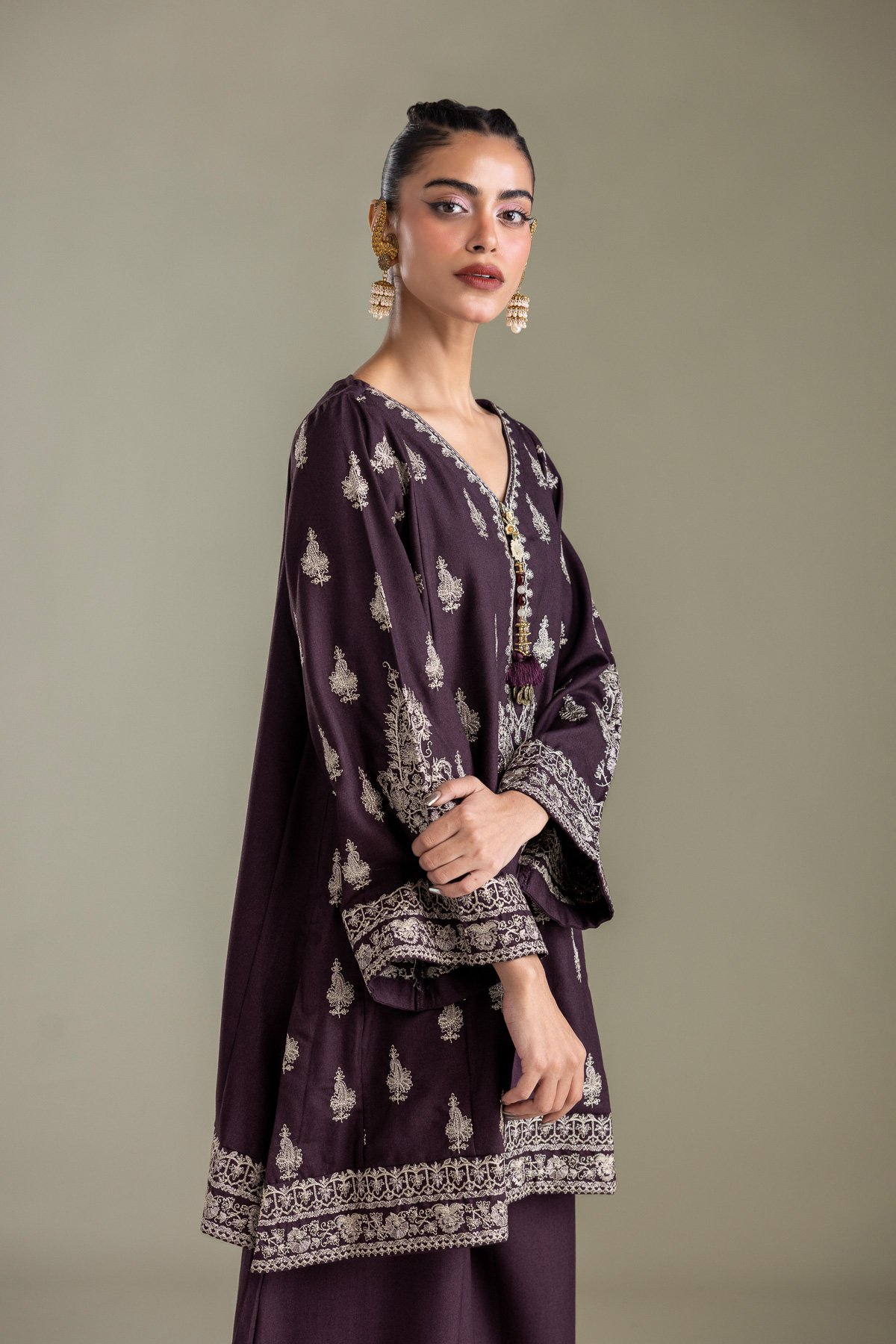 Embroidered Heavy Blended Viscose Purple Viscose Kurta - 1-26-433-A-C1-VG