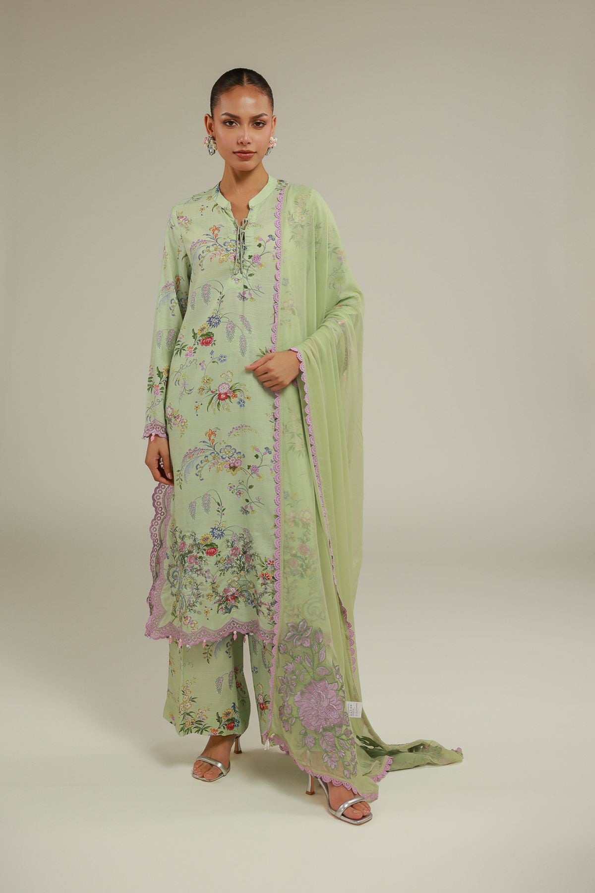 Embroidered Chiffon Summer Floral Dupatta - 2-26-101-A-A-VG