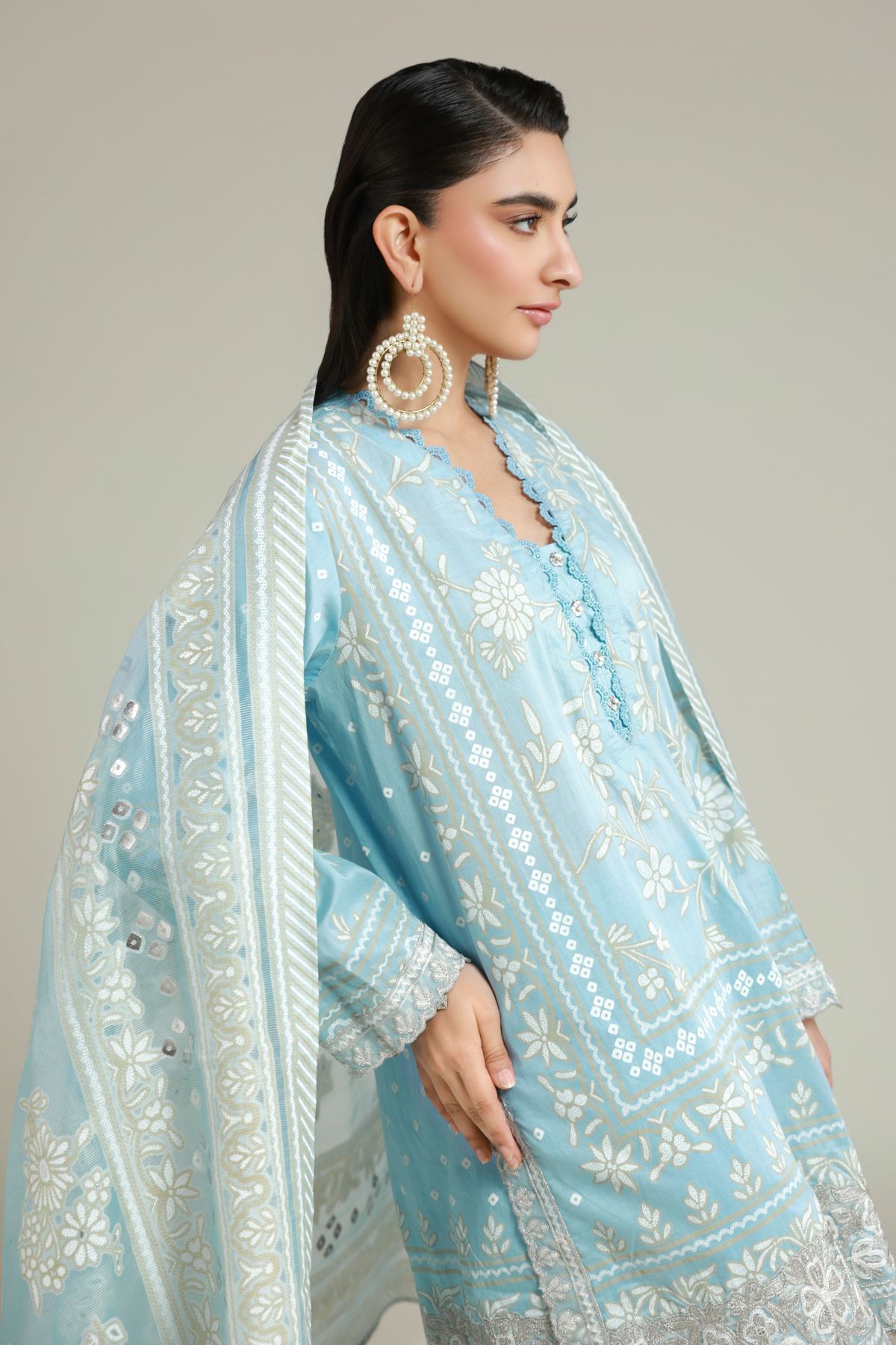 Embroidered Cambric Tailored 3-piece Set - 6-26-202-A-I1-VG