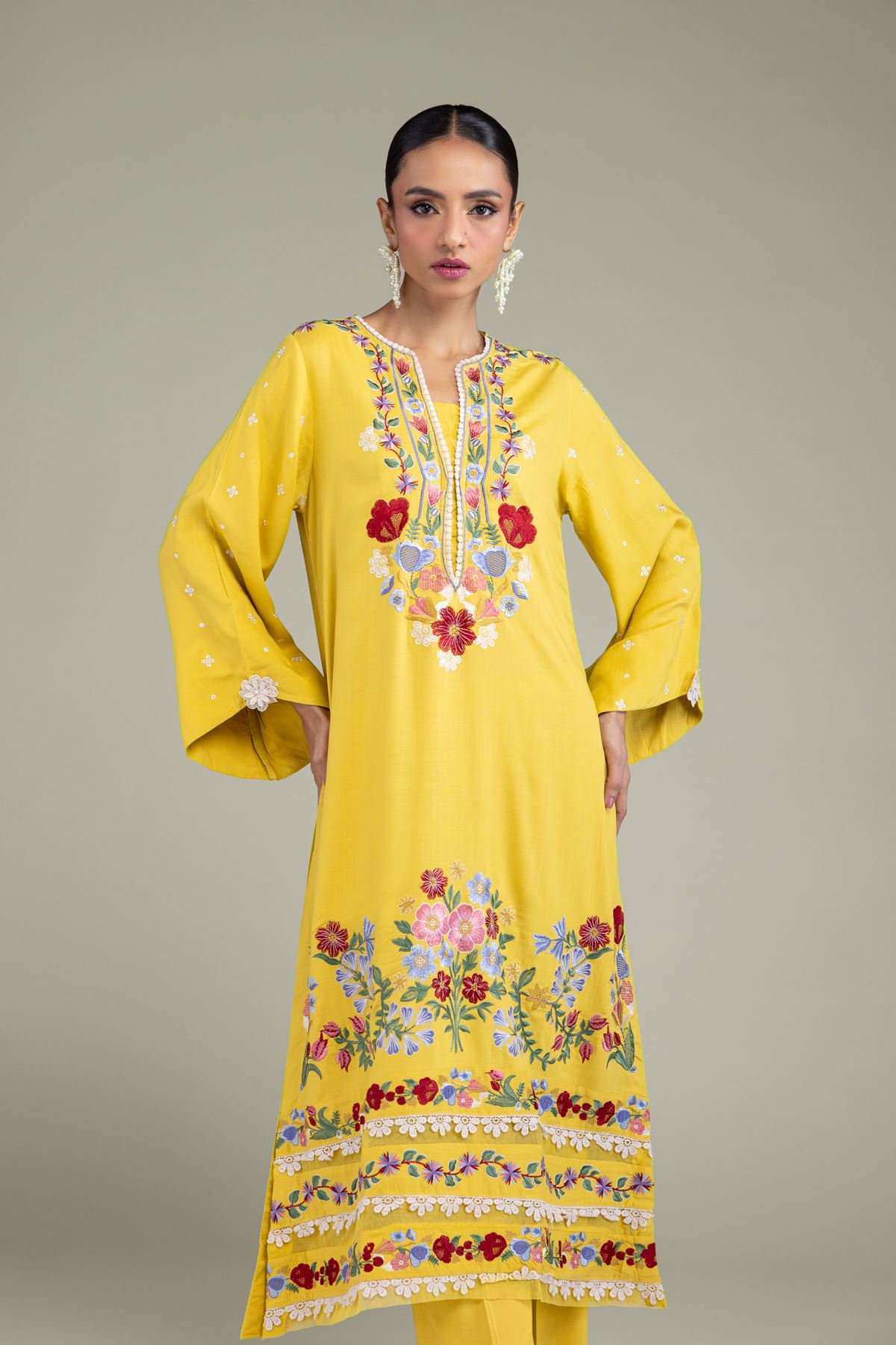 Embroidered Raw Silk Floral Silk Kurta - 1-26-206-A-H1-VG