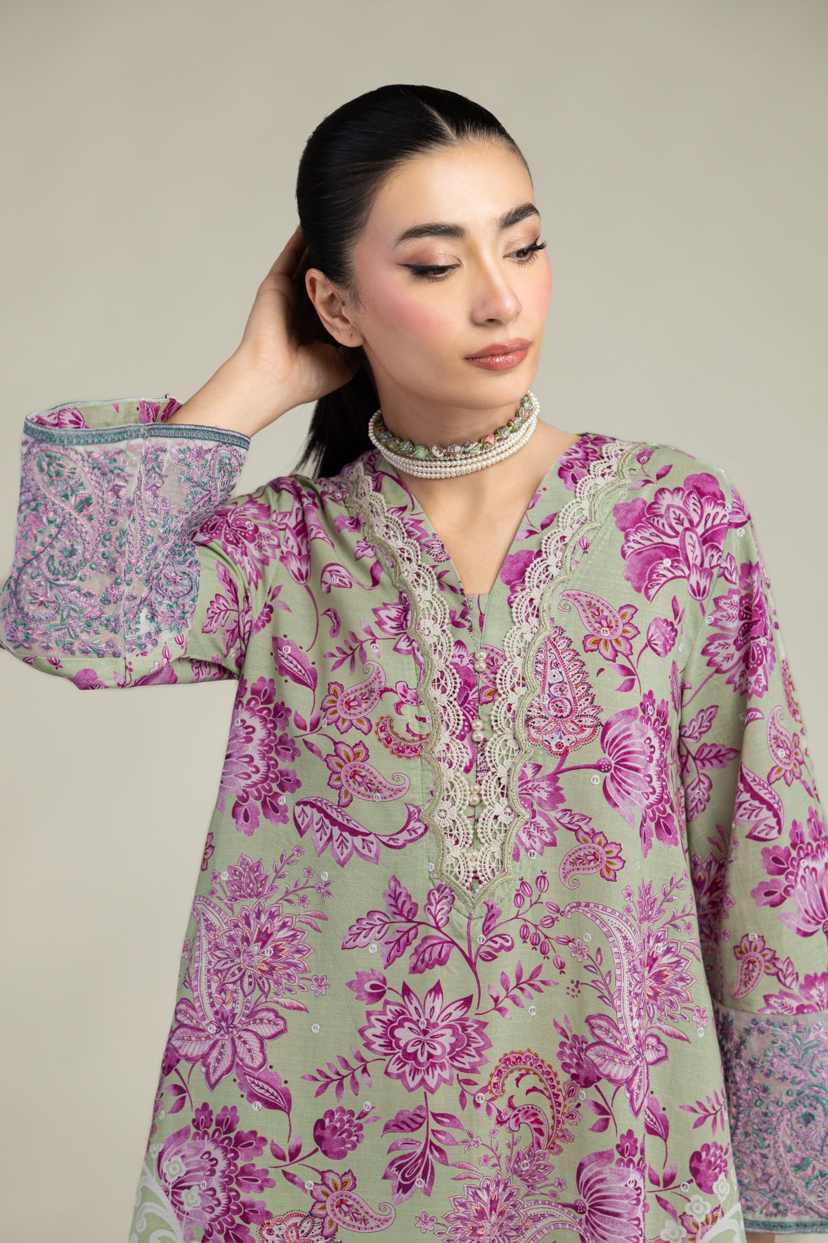 Embroidered Raw Silk Floral Longline Kurta - 2-26-212-A-C1-VG