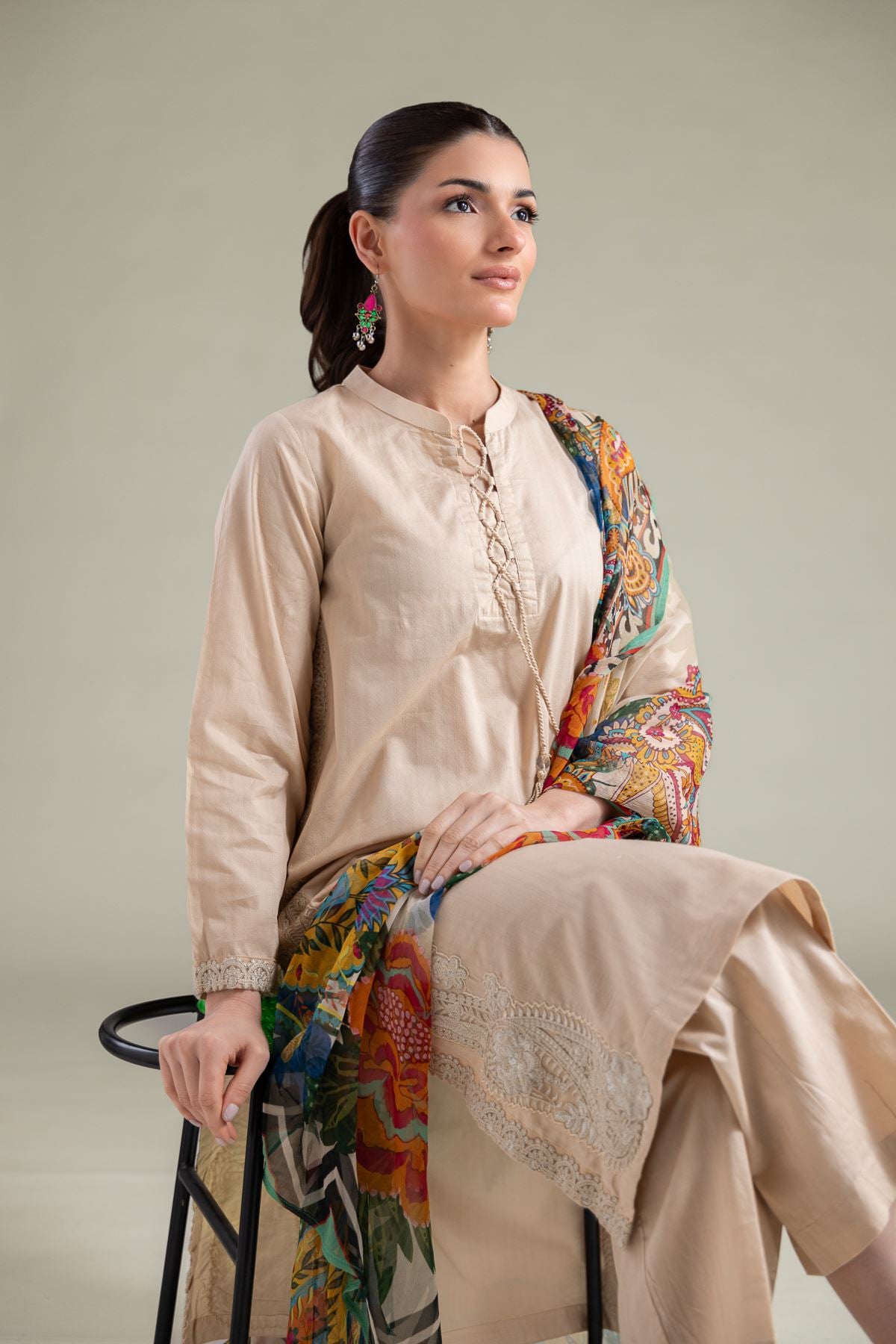 Embroidered Cotton Dobby Solid Longline Kurta - 1-26-130-A-F-VG