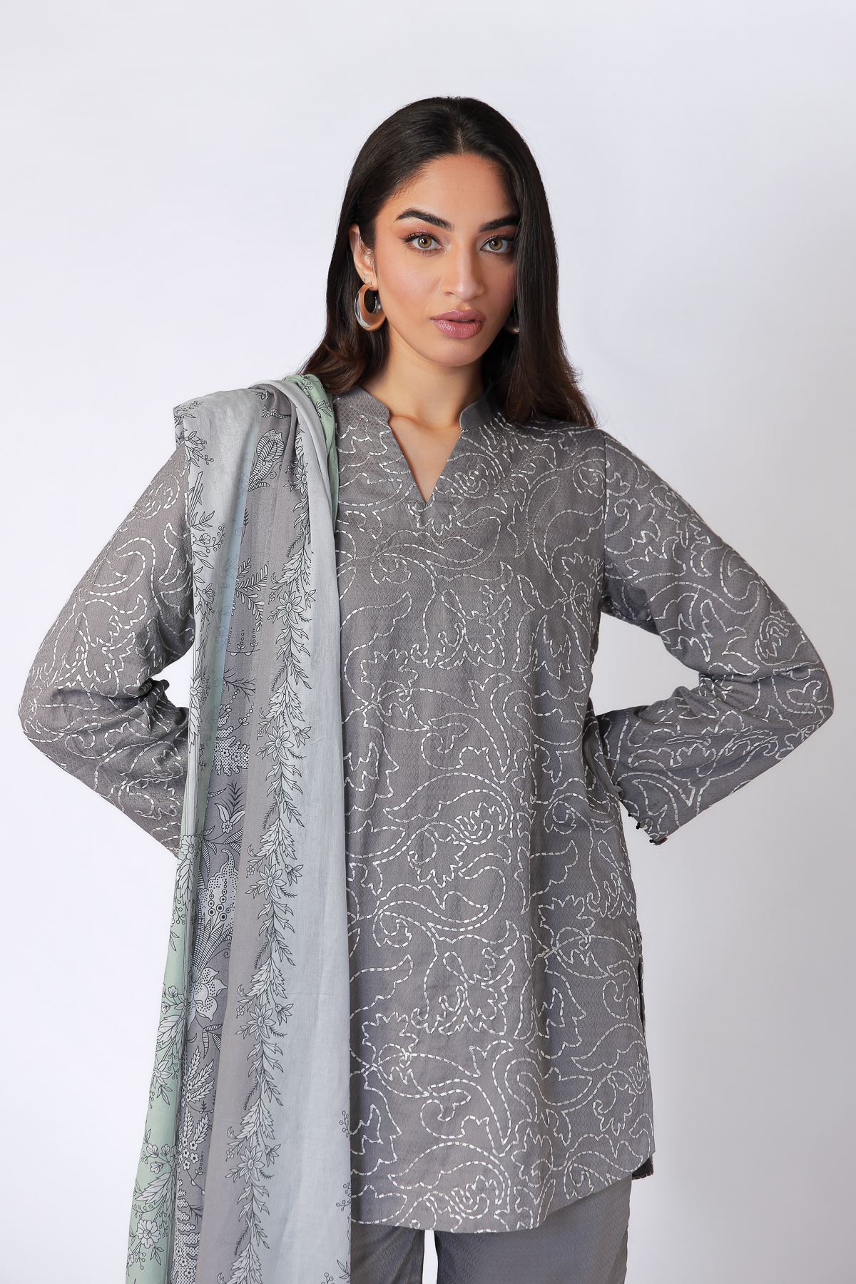 Printed Lawn Dupatta - 25-08-8E4-07TA-VG
