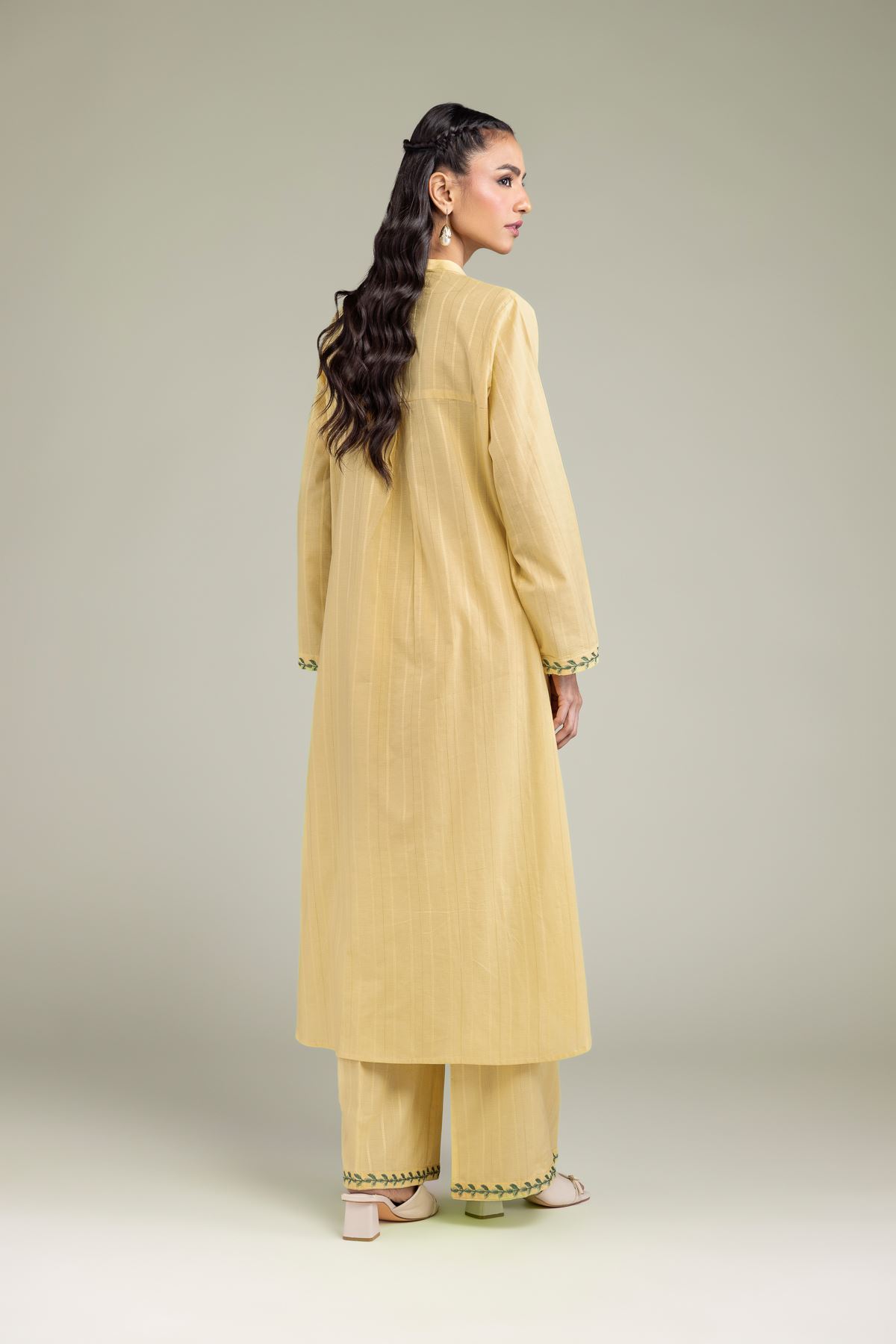 Embroidered Textured Cotton Cotton Longline Kurta - 1-26-206-A-F1-VG