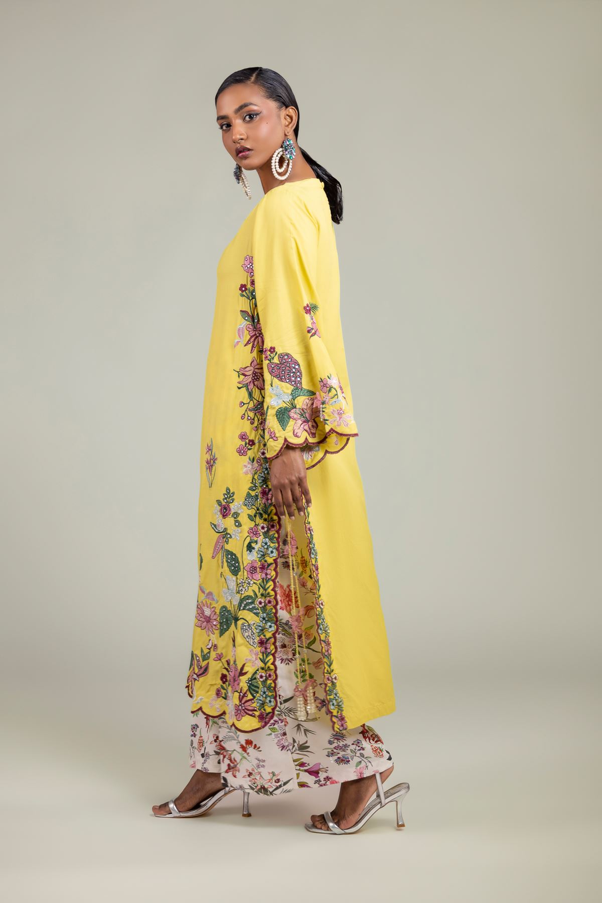 Raw Silk Floral Silk Kurta - 1-26-137-A-C-VG