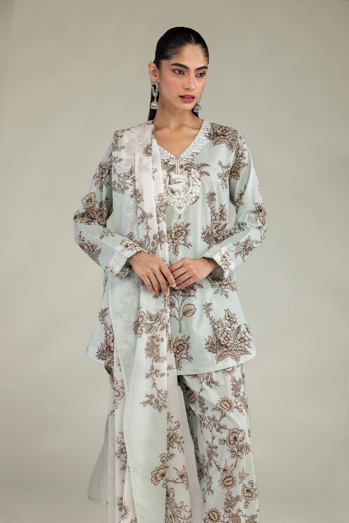 Embroidered Cambric Short Floral Kurta - 1-26-229-B-F1-VG