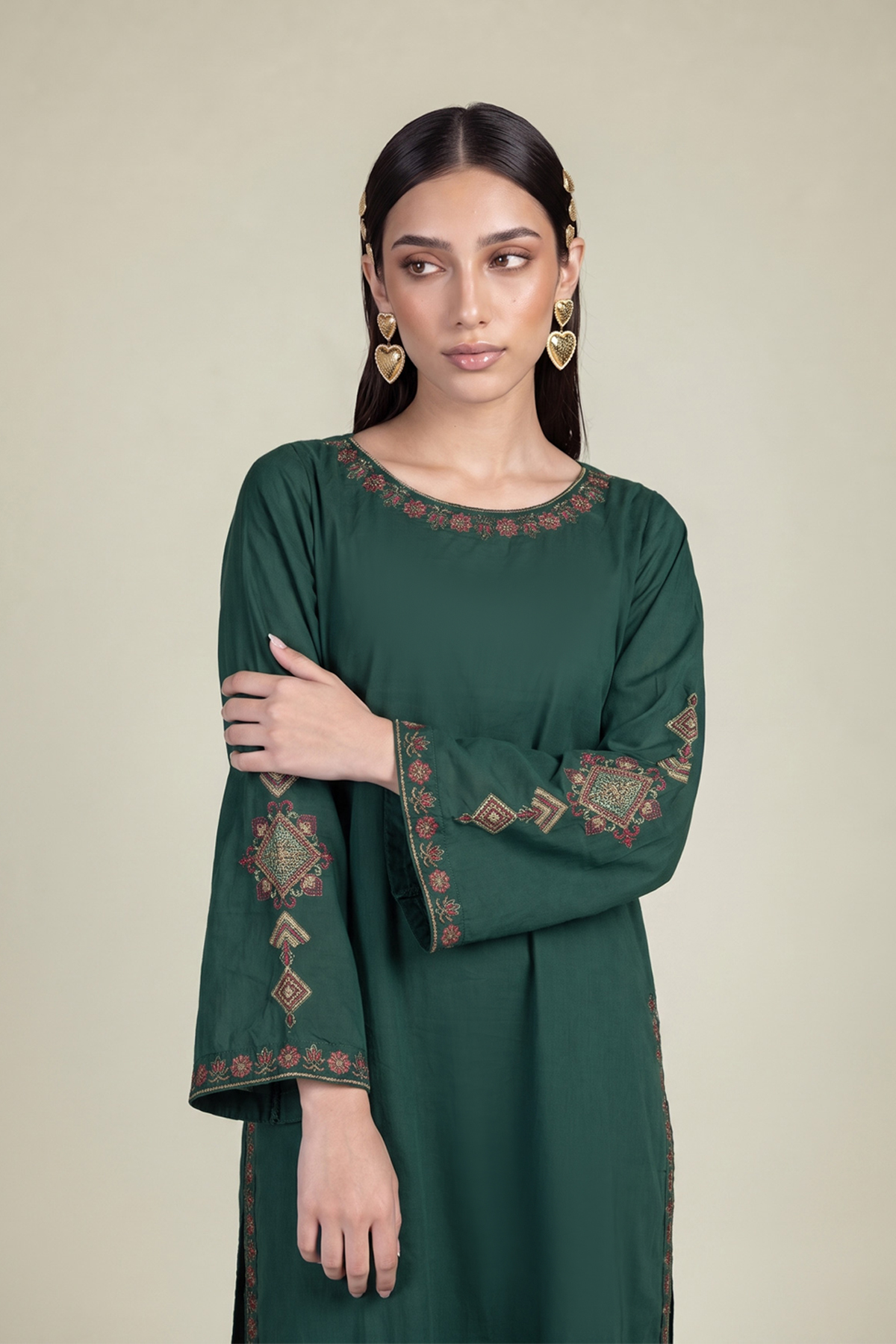 Embroidered Cambric Green Cambric Kurta - B1-2-26-106-A-C-VG