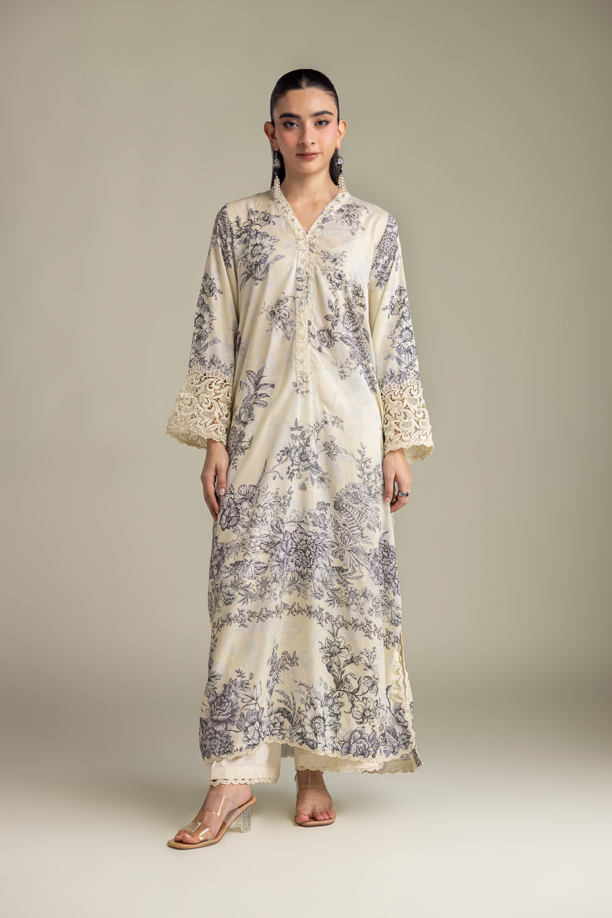 Printed Raw Silk Floral Silk Kurta - 1-26-415-A-A1-VG