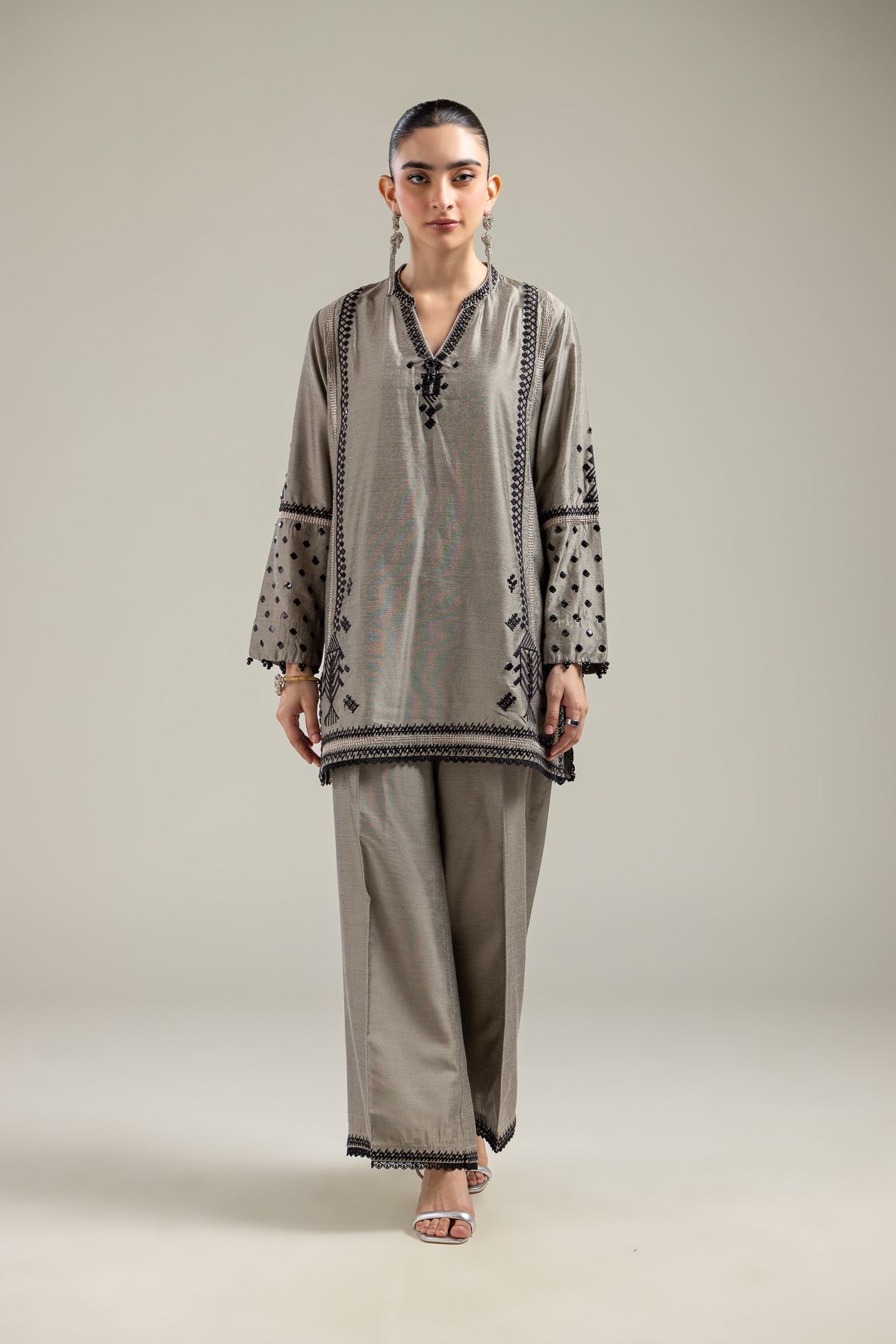 Raw Silk Gray Silk Kurta - 1-26-142-A-F-VG