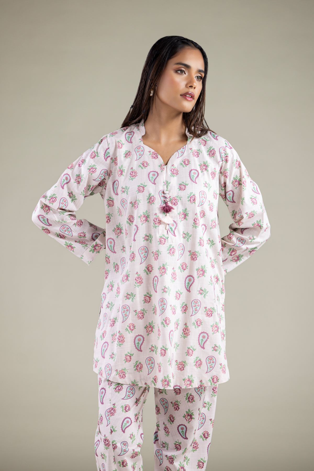Embroidered Textured Cotton Kurta - 1-26-143-A-H-VG