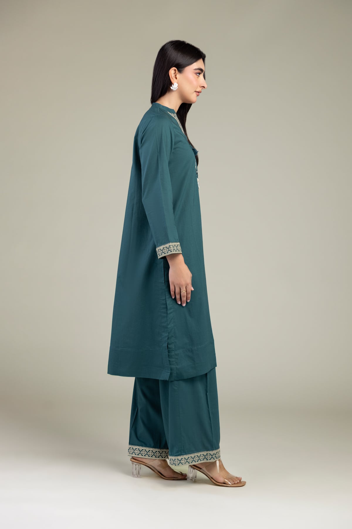 Embroidered Cambric Teal Cambric Pants - 1-26-317B-A-C1-VG