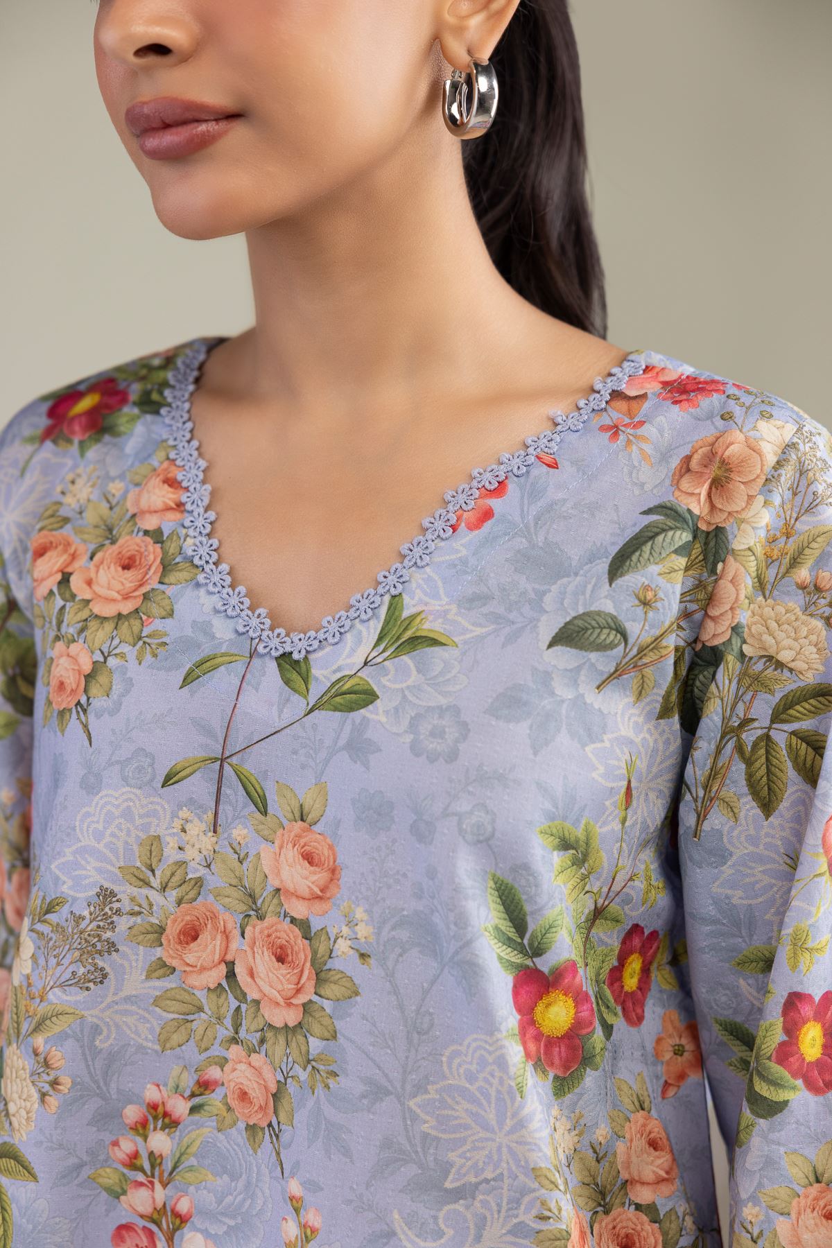 Printed Cotton Dobby Blue Floral Kurta - 1-26-229-B-F1-VG