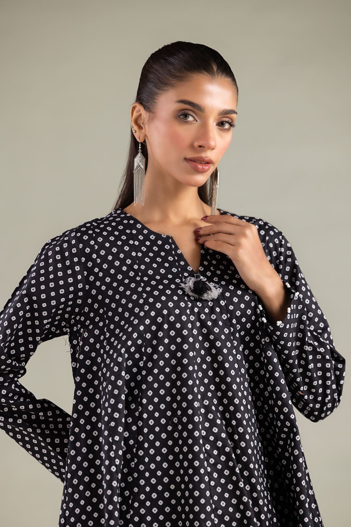 Printed Cambric Geometric V-Neck Kurta - 1-26-116-A-G-VG
