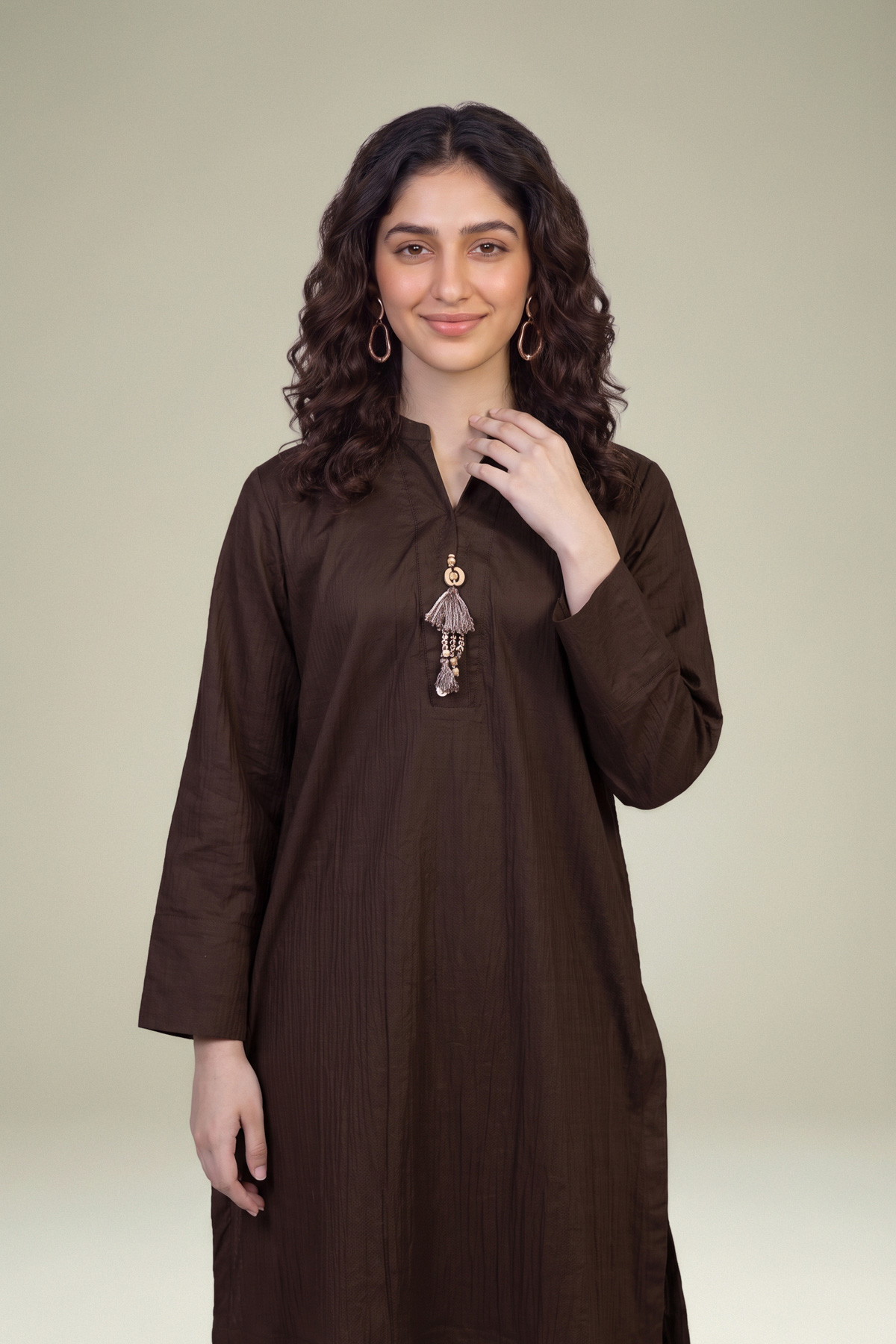 Embroidered Cotton Crinkle Brown Cotton Kurta - 1-26-102-A-F-VG