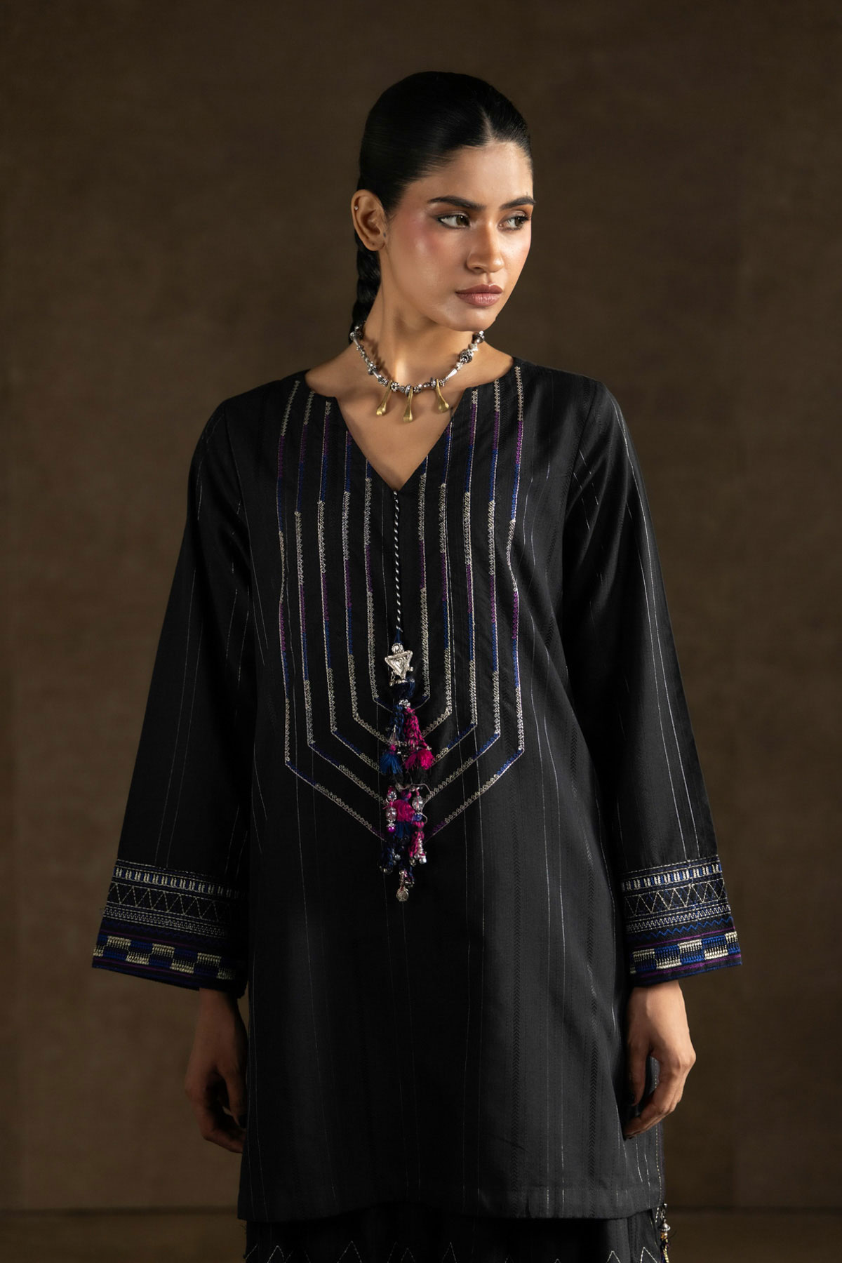 Yarn Dyed Embroidered Handwoven Kurta - 2-26-308-A-G1-VG