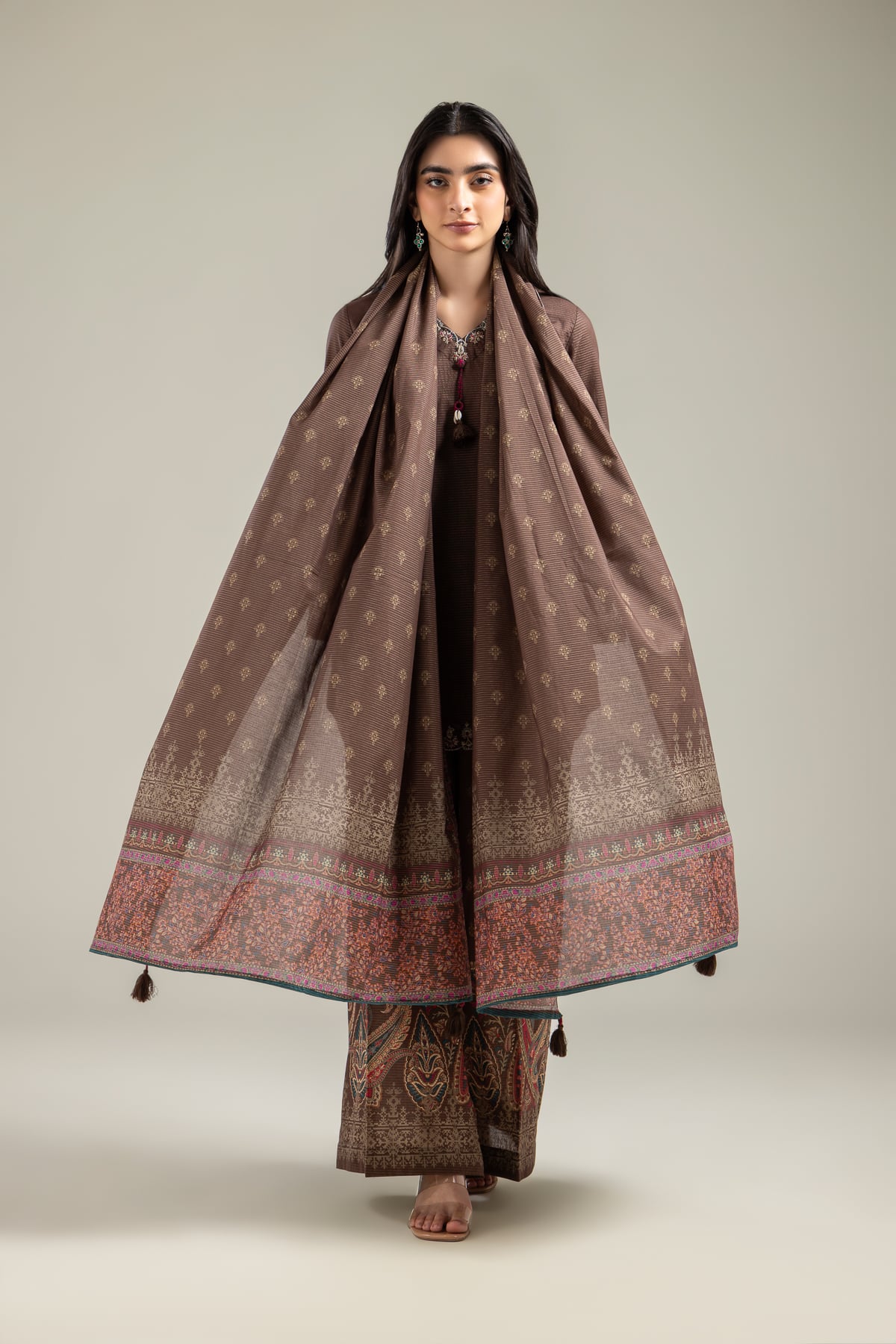 Embroidered Mesuri Brown Mesuri Dupatta - 1-26-142-C-D-VG