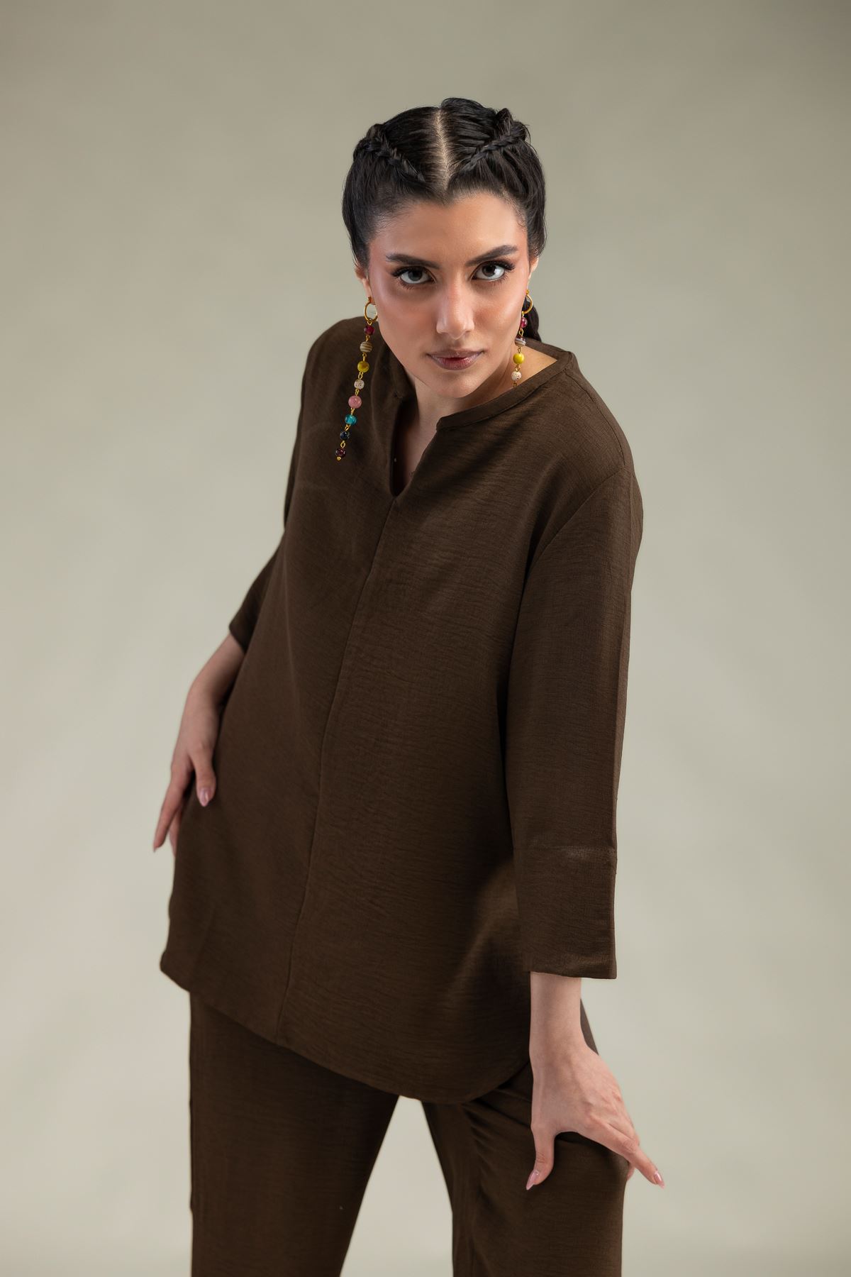 Dyed Crepe Georgette Solid V-Neck Tunic - 1-26-229-B-F1-VG