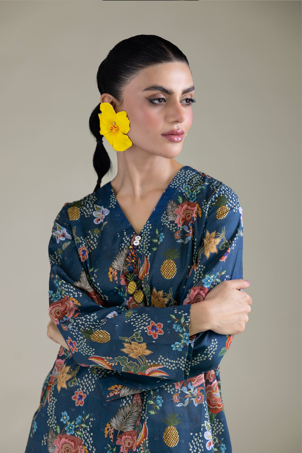 Embroidered Cambric Blue Cambric Shirt - 1-26-211-A-A2-VG