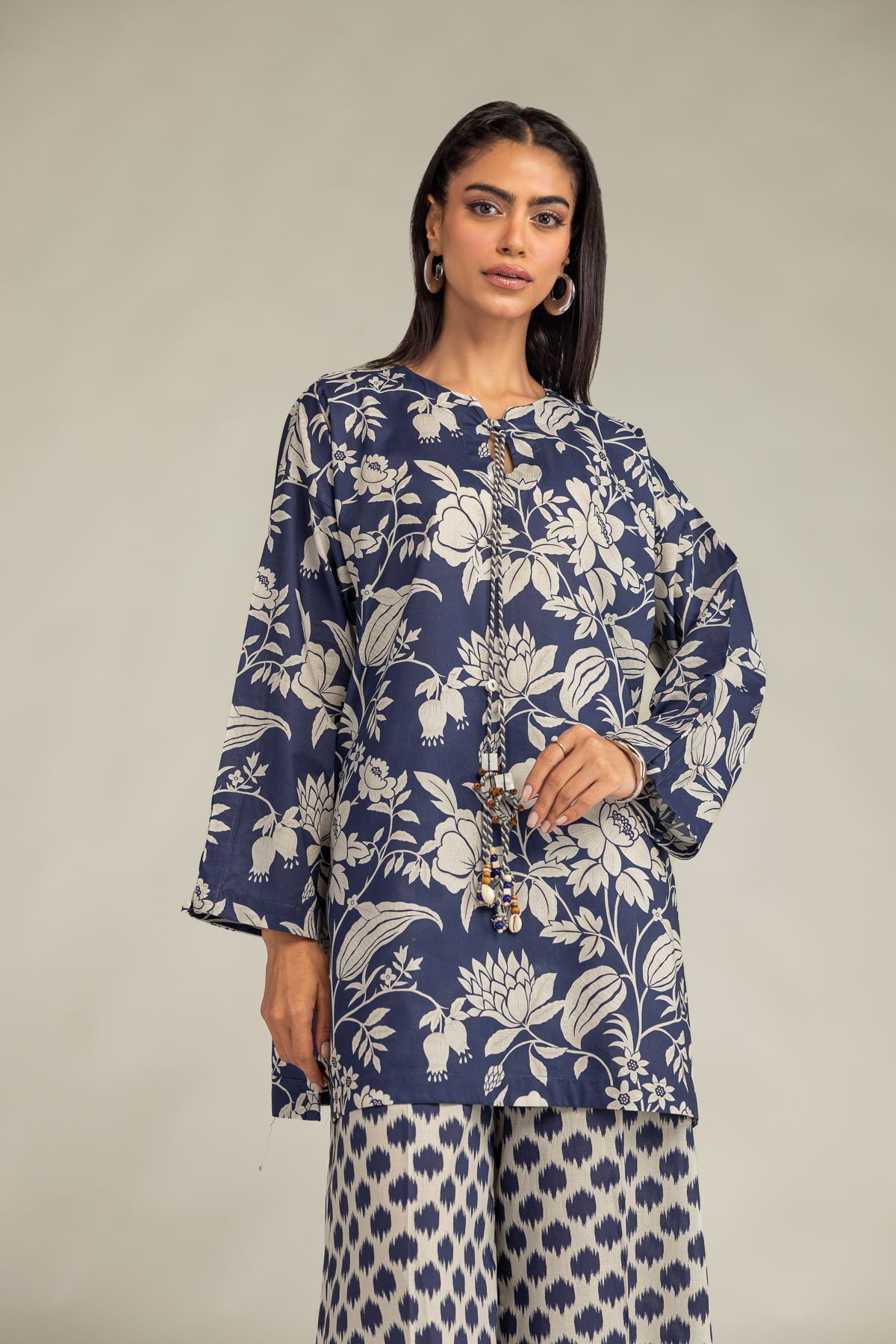 Printed Cambric Floral Navy Kurta - 2-26-308-A-G1-VG