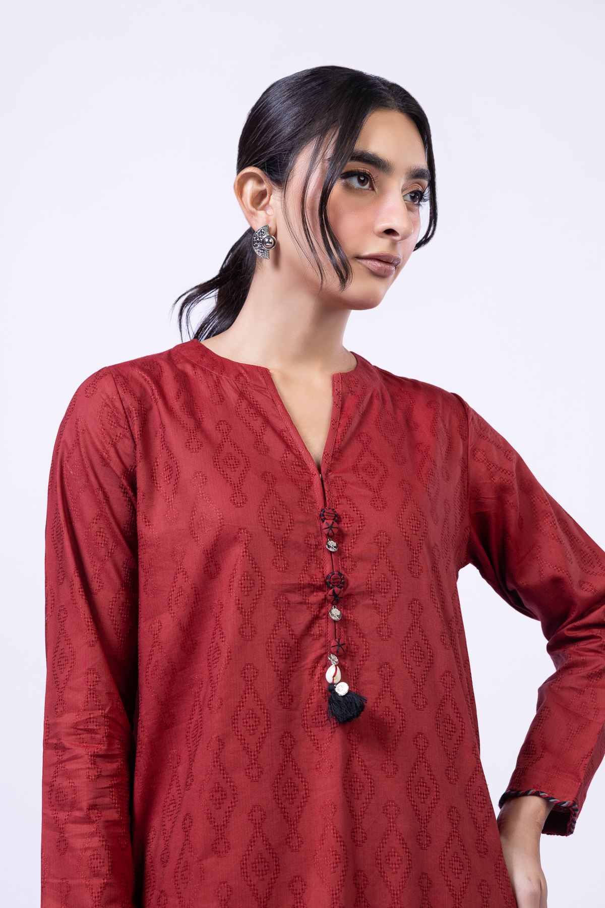 Dyed Jacquard Kurta - 25-10-12E6-07TB-VG