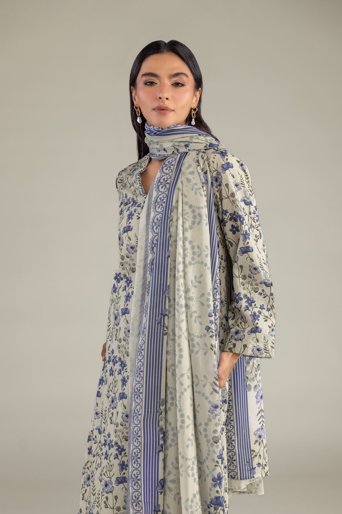 Printed Lawn Floral Lawn Dupatta - 1-26-102-A-F-VG