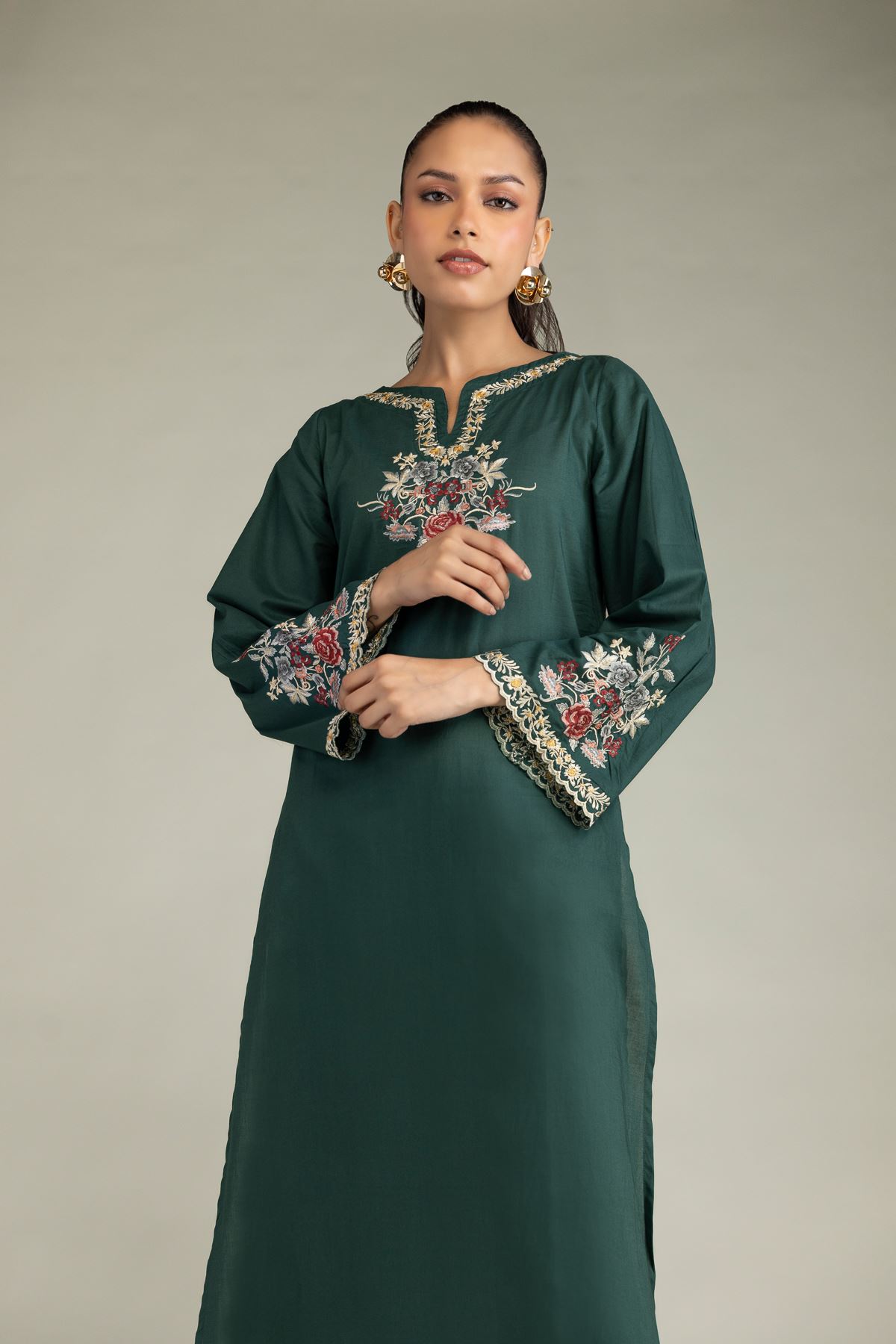 Embroidered Cambric Green Cambric Kurta - T-A11-26-210FG1-VG