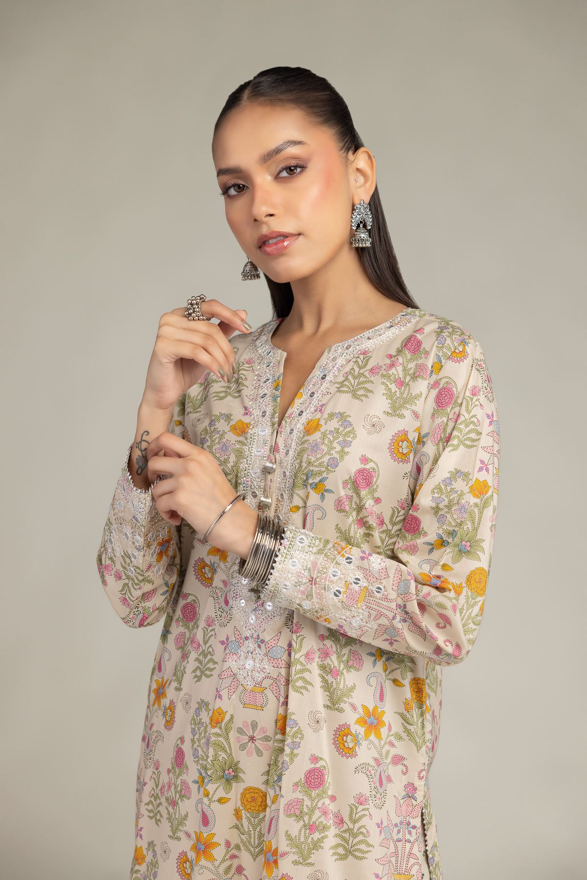 Embroidered Cotton Viscose Cotton Viscose Kurta - 2-26-201-A-C-VG